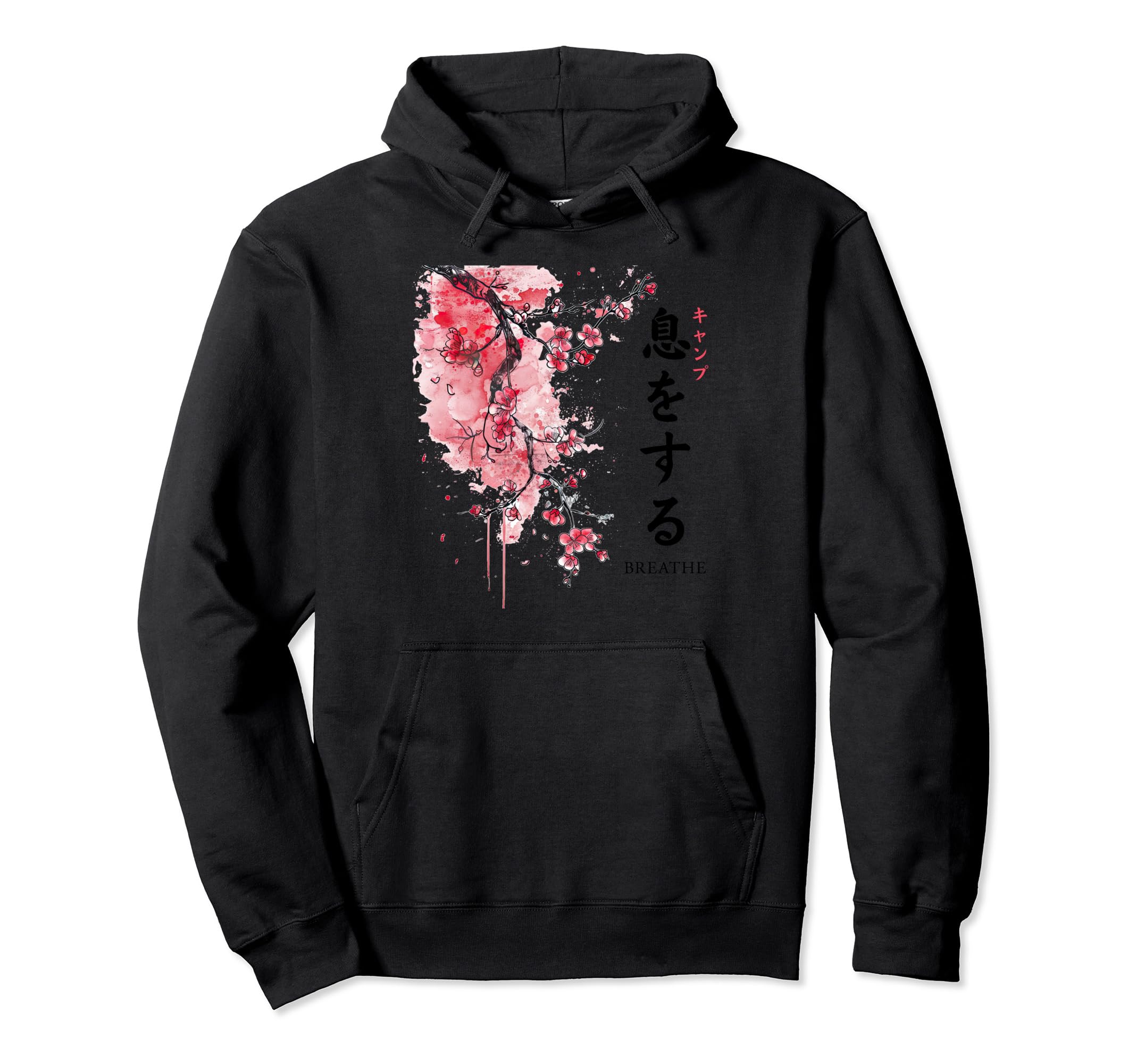 Breathe Kanji Sakura Flower Zen Hoodie - Fun Novelty Design Men Women - T-Shirt, Sweatshirt, Hoodie