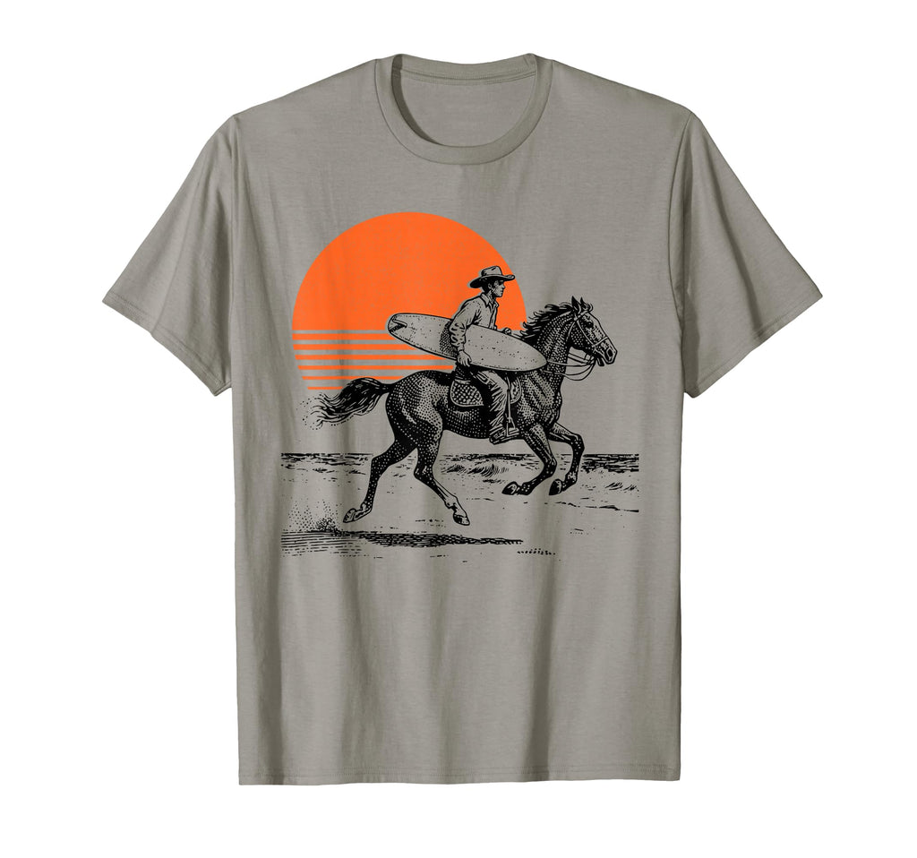 Surfer Cowboy Sunset Western Surf Surfing T-Shirt - Graphic Print Unisex - T-Shirt, Sweatshirt, Hoodie