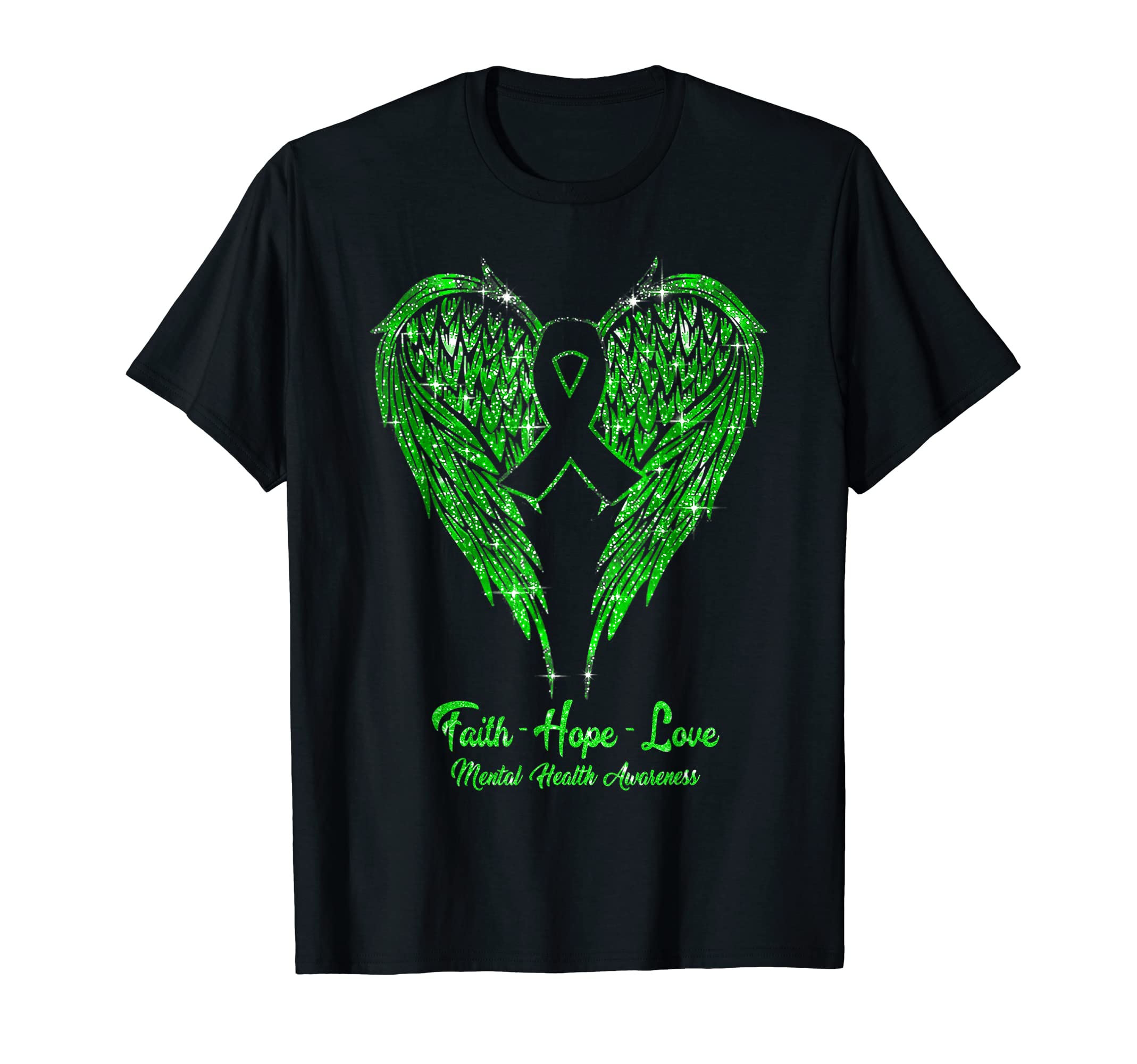 Faith Hope Love Wings Ribbon Green T-Shirt - Custom Art Print Unisex - T-Shirt, Sweatshirt, Hoodie