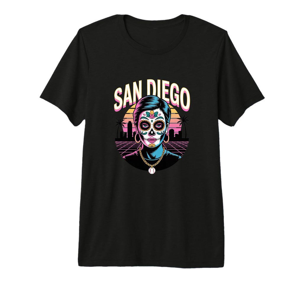 San Diego Sugar Skull Synthwave T-Shirt - Casual Everyday Wear for Adults - T-Shirt, Sweatshirt, Hoodie