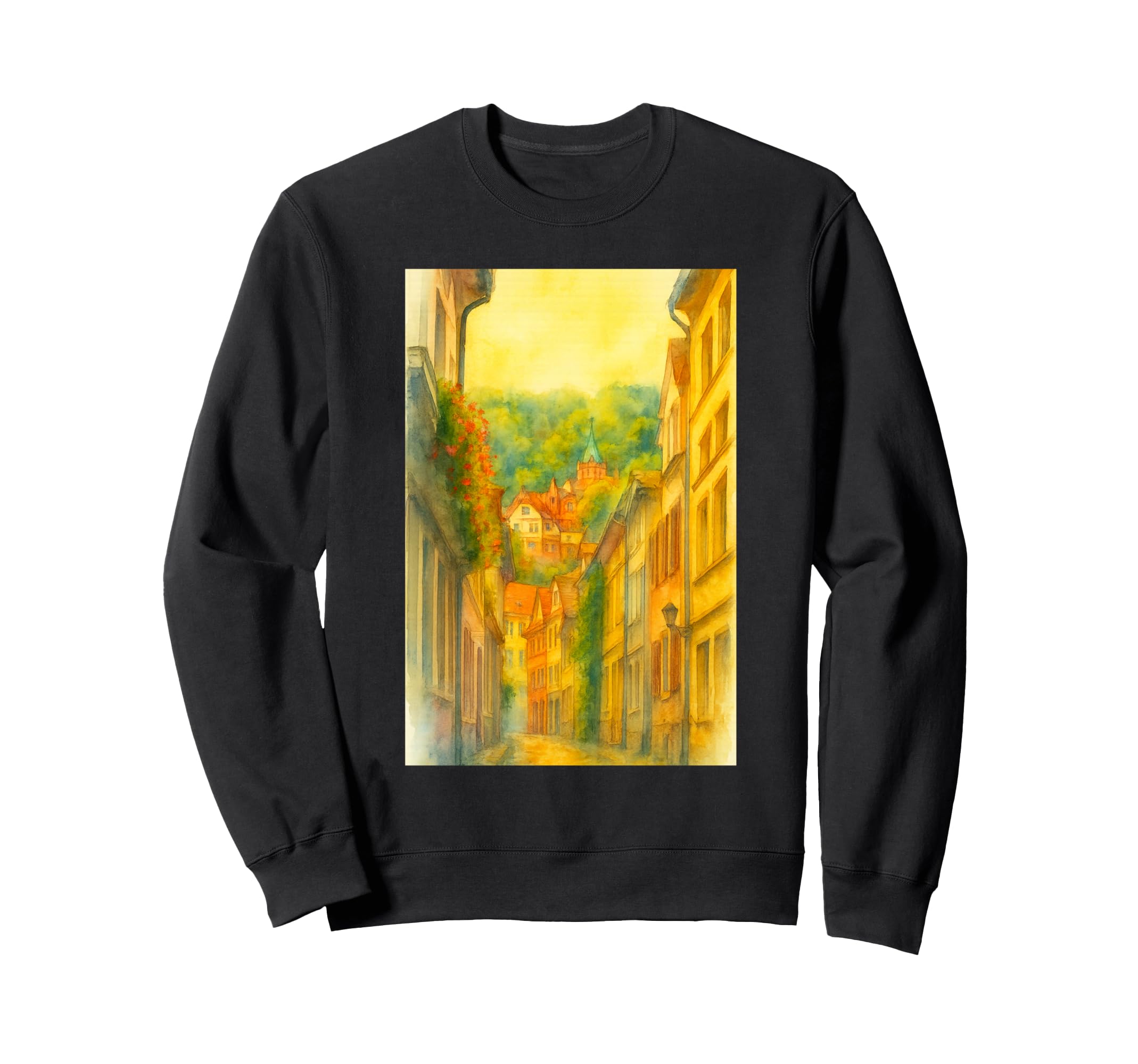 Misty Morning Heidelberg Old Town Sweatshirt - Custom Art Print Men Women - T-Shirt, Sweatshirt, Hoodie