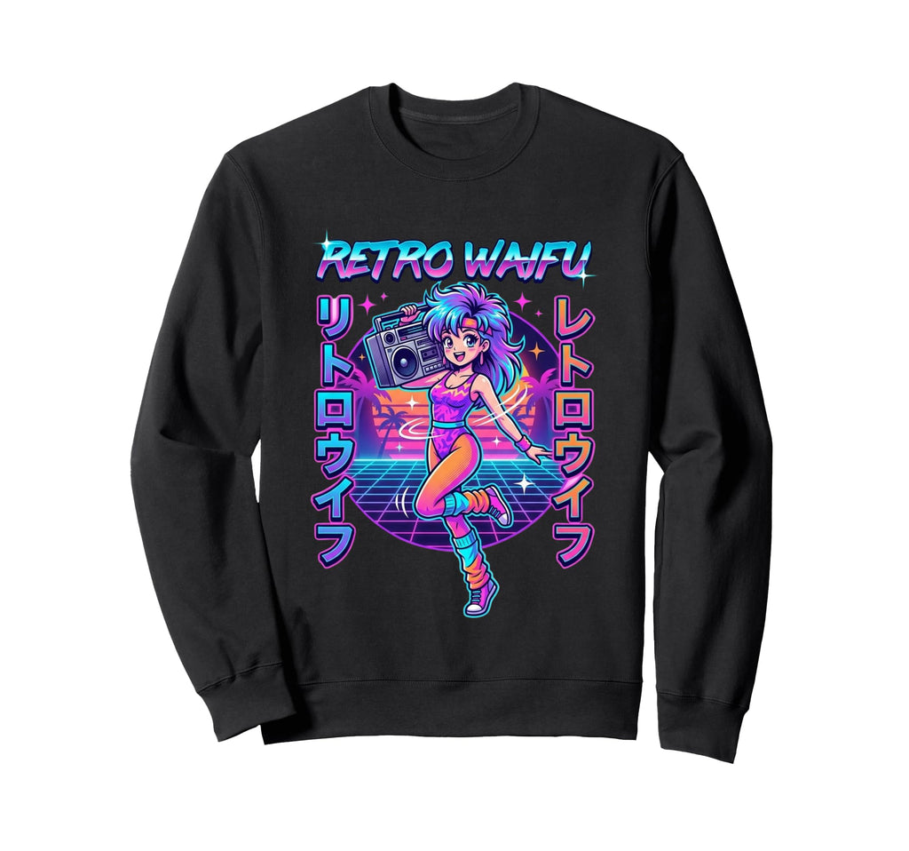 Waifu 80S Synthwave Kawaii Sweatshirt - Fun Novelty Design for Adults - T-Shirt, Sweatshirt, Hoodie