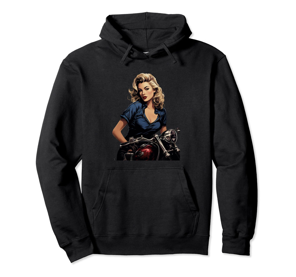 Pinup Biker Motorcycle Rider Hoodie - Graphic Print for Adults - T-Shirt, Sweatshirt, Hoodie