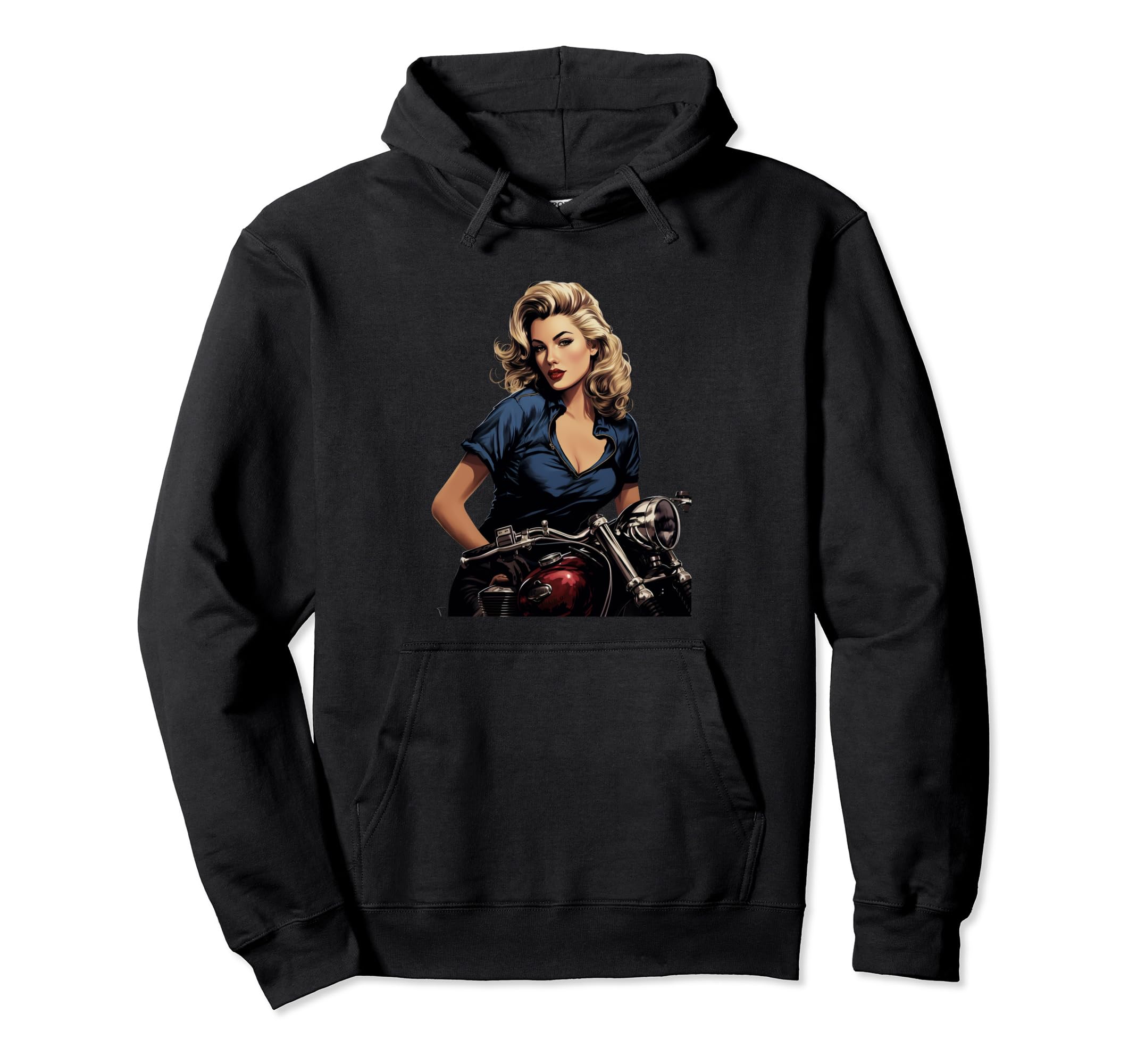 Pinup Biker Motorcycle Rider Hoodie - Graphic Print for Adults - T-Shirt, Sweatshirt, Hoodie