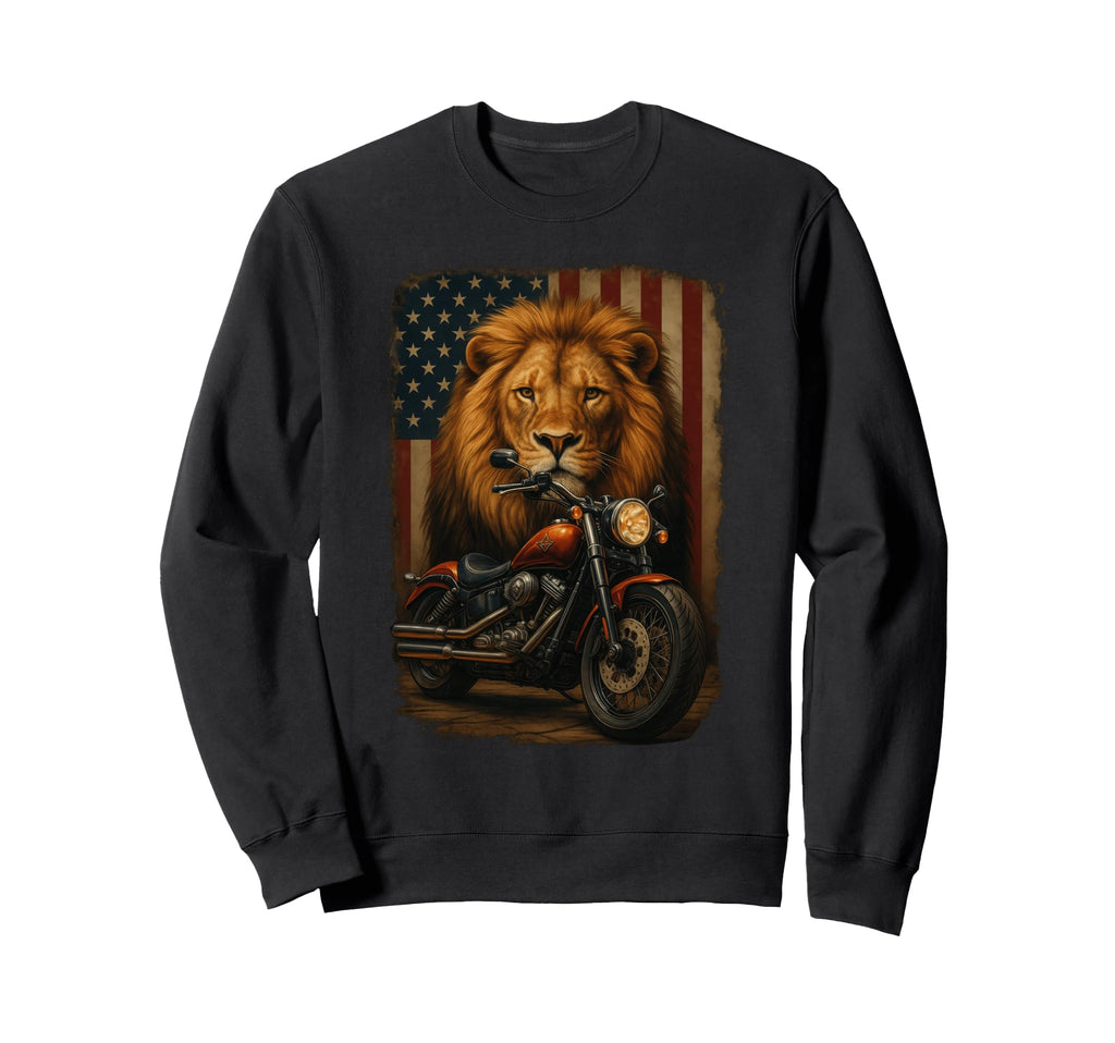 Motorcycle Usa Flag Biker Lion Sweatshirt - Trendy Graphic Unisex - T-Shirt, Sweatshirt, Hoodie