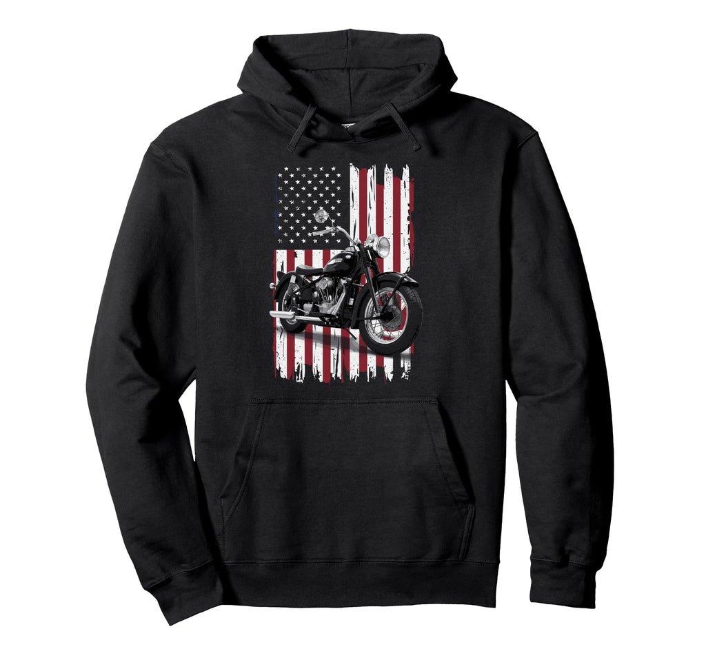Patriotic Motorcycle Usa Flag Biker Hoodie - Fun Novelty Design Men Women - T-Shirt, Sweatshirt, Hoodie