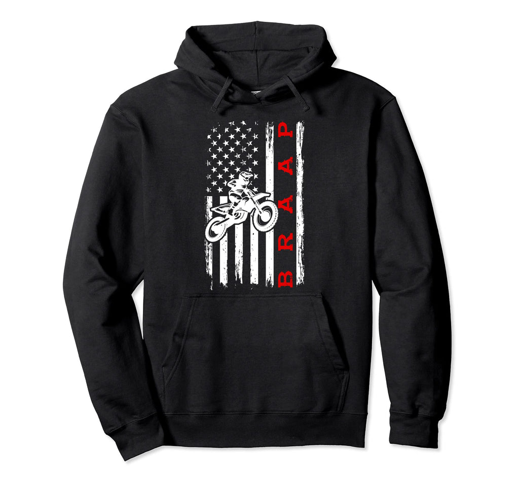 Usa American Flag Motorcycle Braap Hoodie - Minimalist Print for Adults - T-Shirt, Sweatshirt, Hoodie