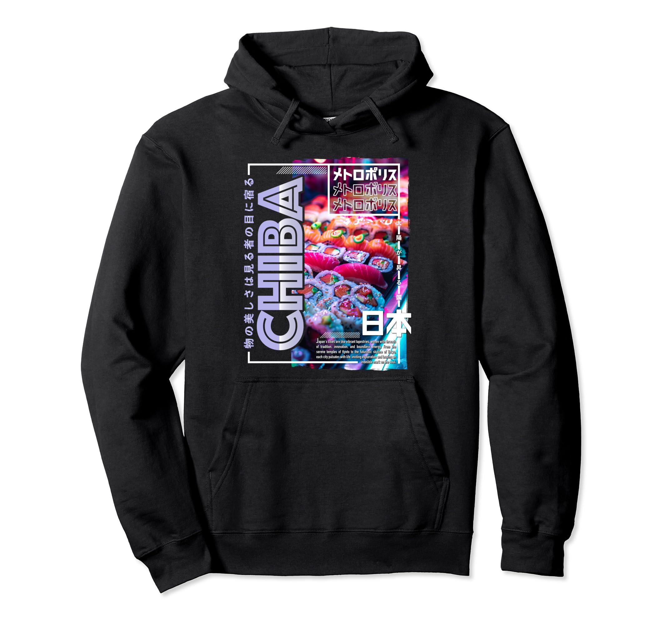 Chiba City 80S Synthwave Sushi Japan Chiba Hoodie - Graphic Print Unisex - T-Shirt, Sweatshirt, Hoodie