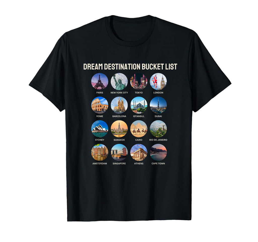 Checklist Dream Destination Bucket T-Shirt - Aesthetic Graphic Men Women - T-Shirt, Sweatshirt, Hoodie