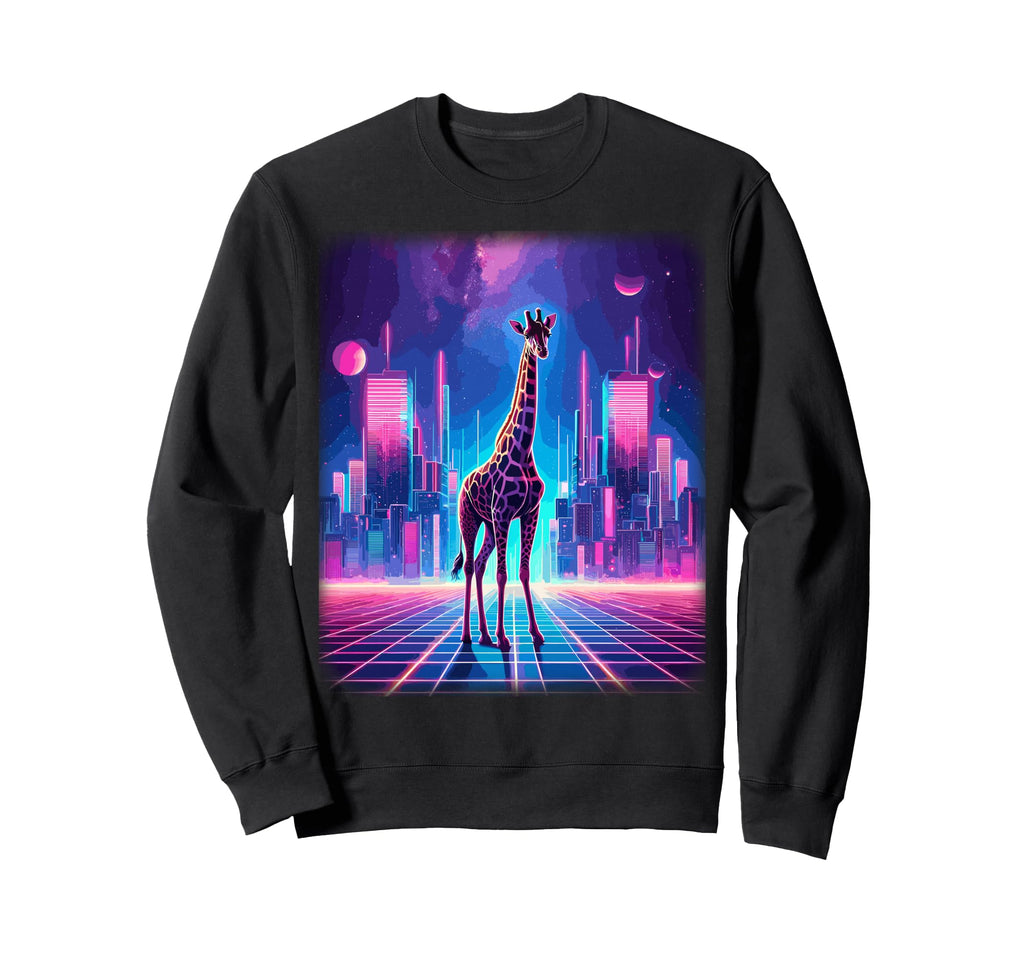 Synthwave Aesthetic Giraffe Sweatshirt - Fun Novelty Design for Adults - T-Shirt, Sweatshirt, Hoodie