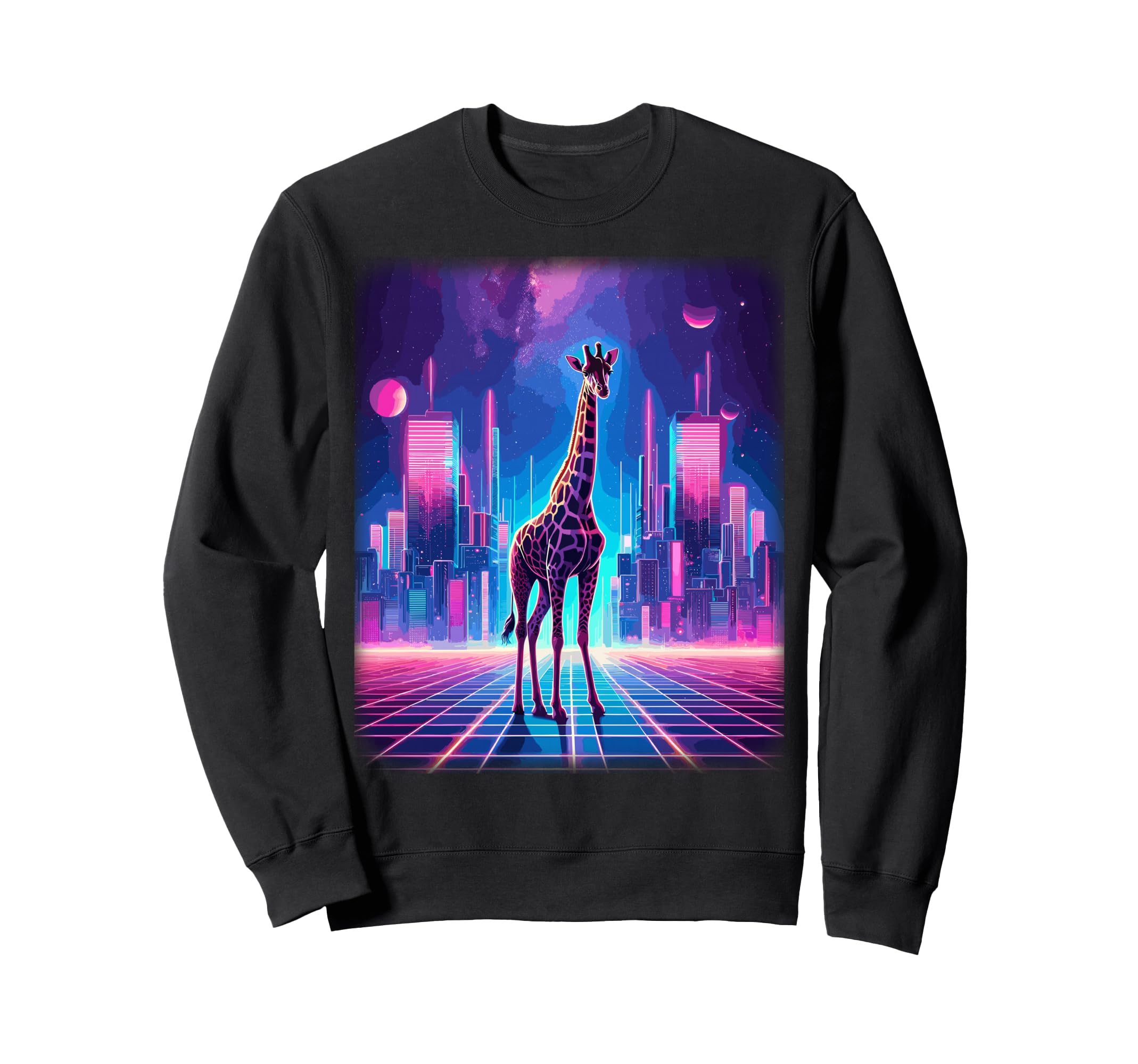 Synthwave Aesthetic Giraffe Sweatshirt - Fun Novelty Design for Adults - T-Shirt, Sweatshirt, Hoodie