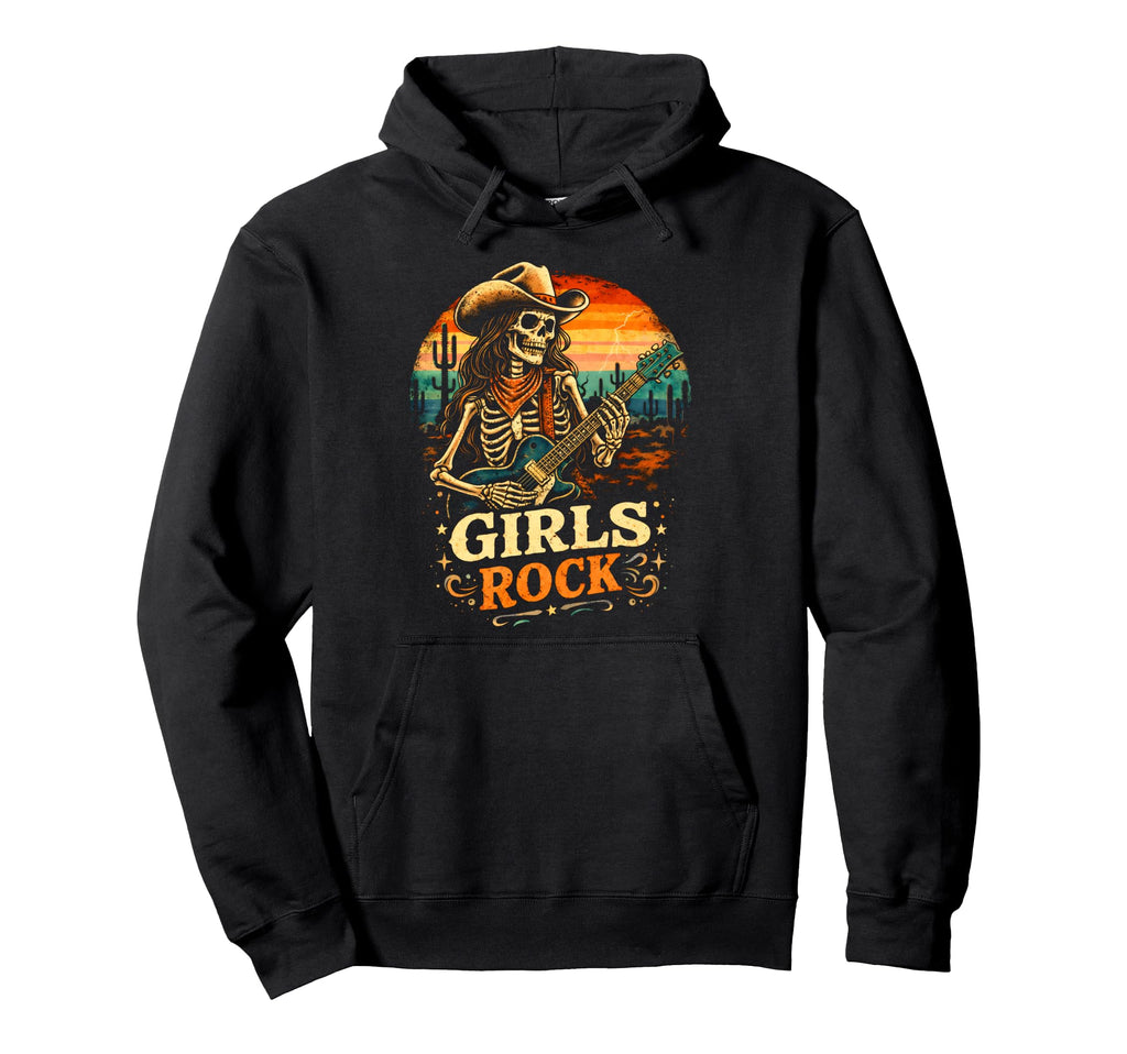 Rock Cowgirl Guitar Western Rockn Hoodie - Minimalist Print for Adults - T-Shirt, Sweatshirt, Hoodie