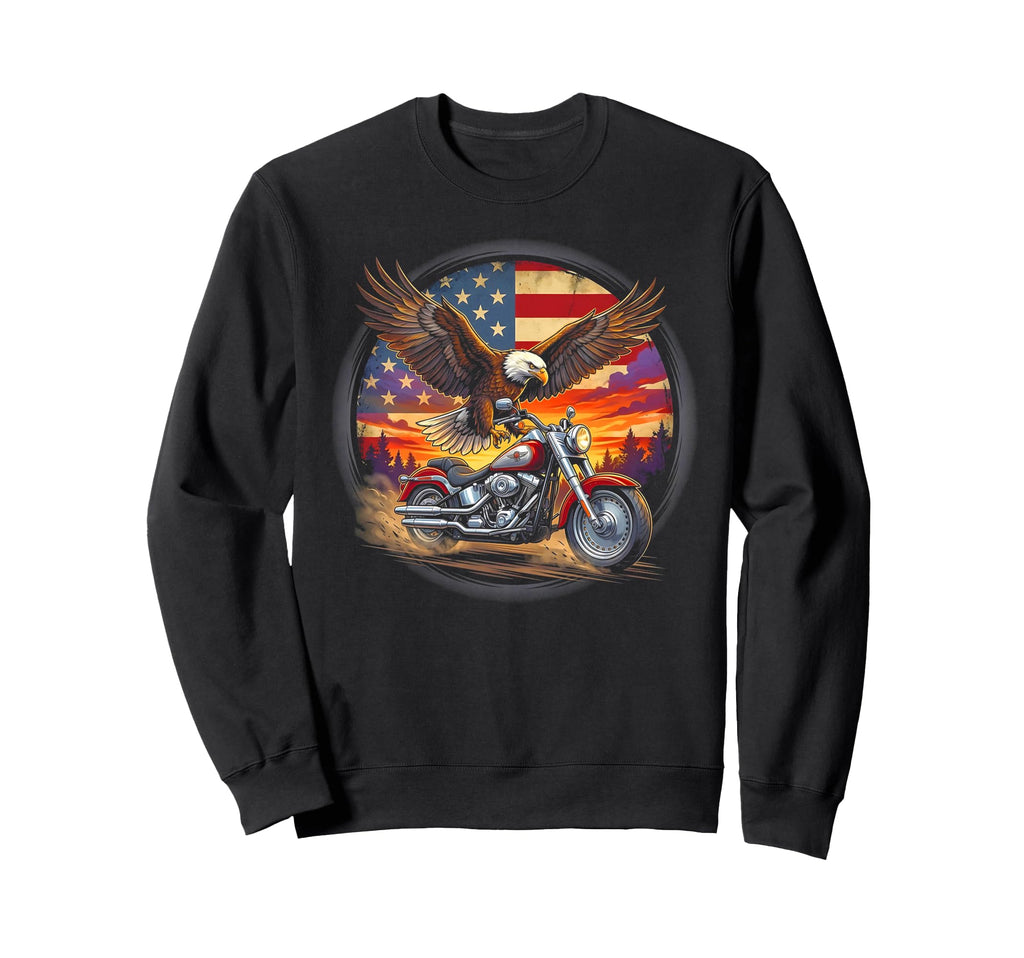 Usa Flag Motorcycle Usa Flag Biker Sweatshirt - Novelty Apparel for Adults - T-Shirt, Sweatshirt, Hoodie