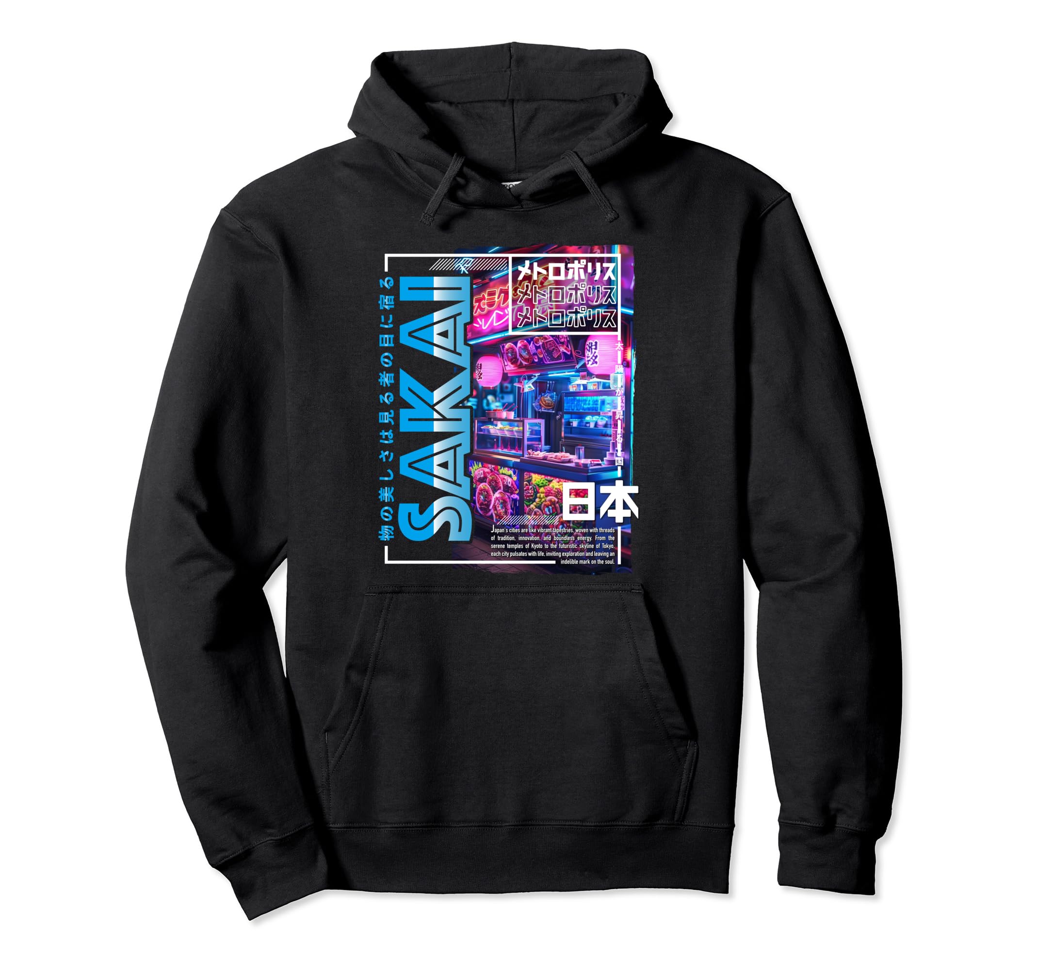 Sakai City 80S Synthwave Streetfood Japan Hoodie - Trendy Graphic Unisex - T-Shirt, Sweatshirt, Hoodie