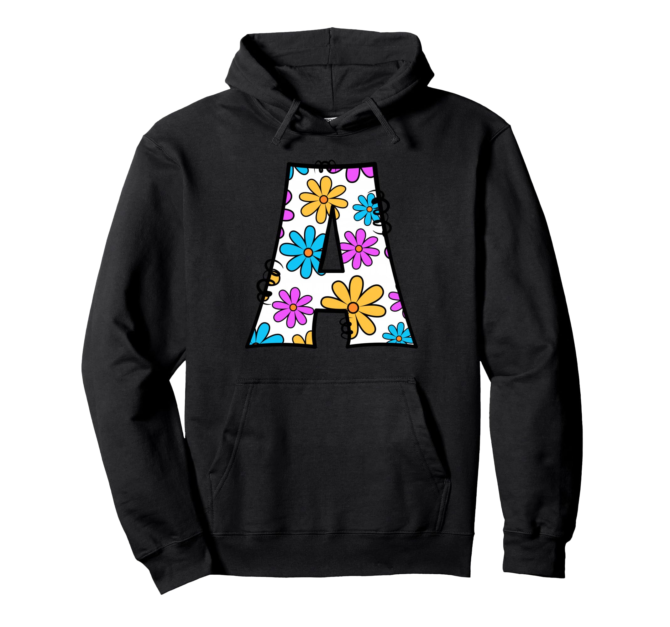 Letter Floral Daisy Colorful Alphabet Hoodie - Trendy Graphic Men Women - T-Shirt, Sweatshirt, Hoodie