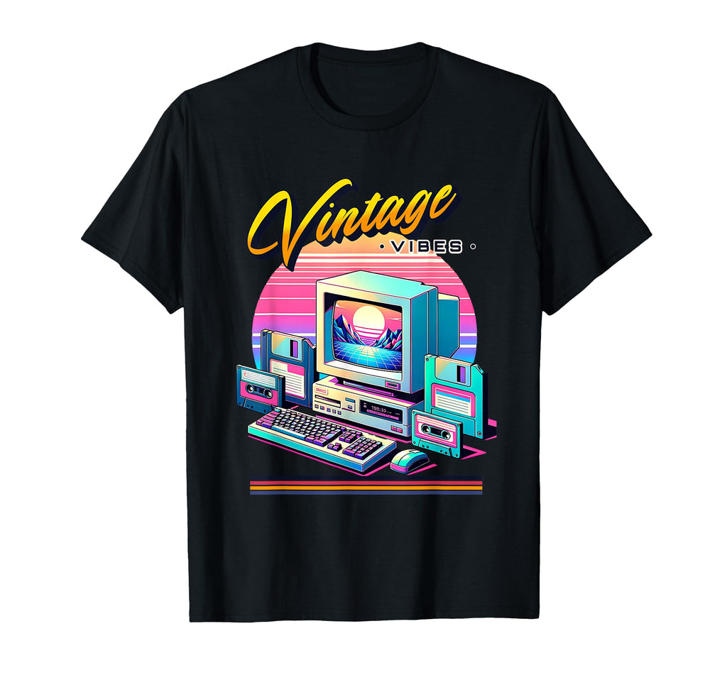 Vibes Old School Computer 80S T-Shirt - Casual Everyday Wear for Adults - T-Shirt, Sweatshirt, Hoodie