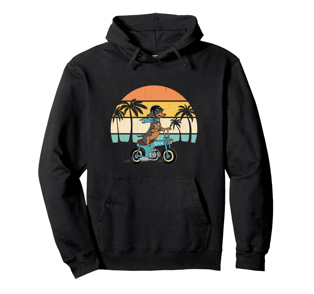 Miniature Dachshund Dax Motorcycle Hoodie - Fun Novelty Design for Adults - T-Shirt, Sweatshirt, Hoodie