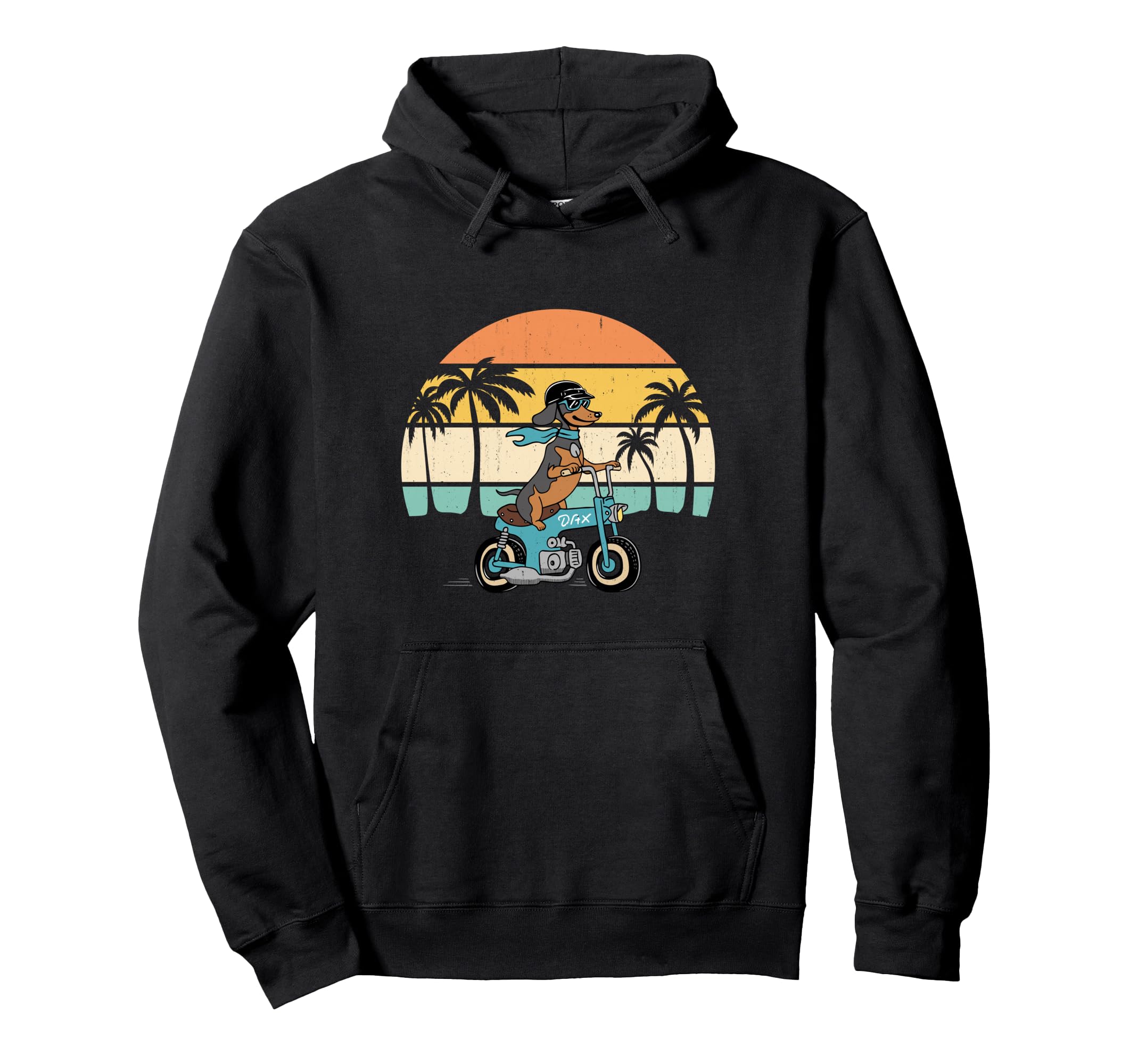 Miniature Dachshund Dax Motorcycle Hoodie - Fun Novelty Design for Adults - T-Shirt, Sweatshirt, Hoodie