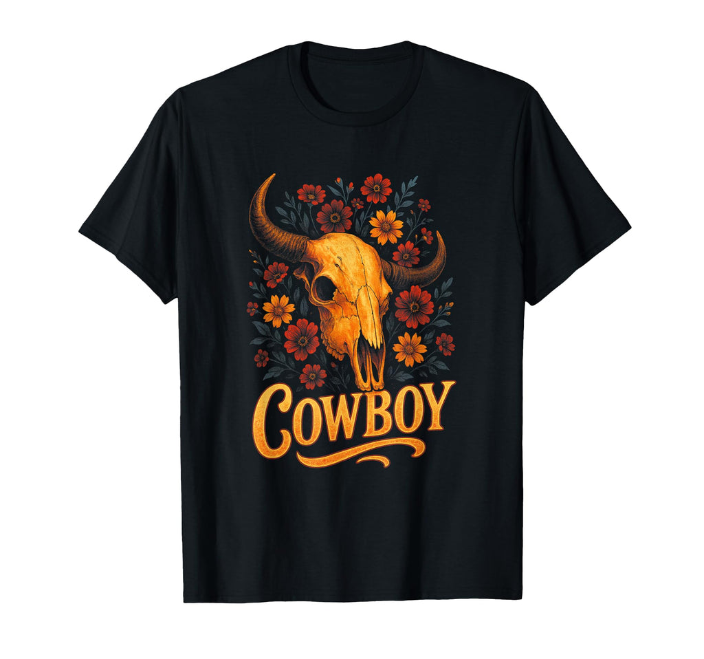 Cowboy Skull Western Flowers T-Shirt - Unique Graphic for Adults - T-Shirt, Sweatshirt, Hoodie