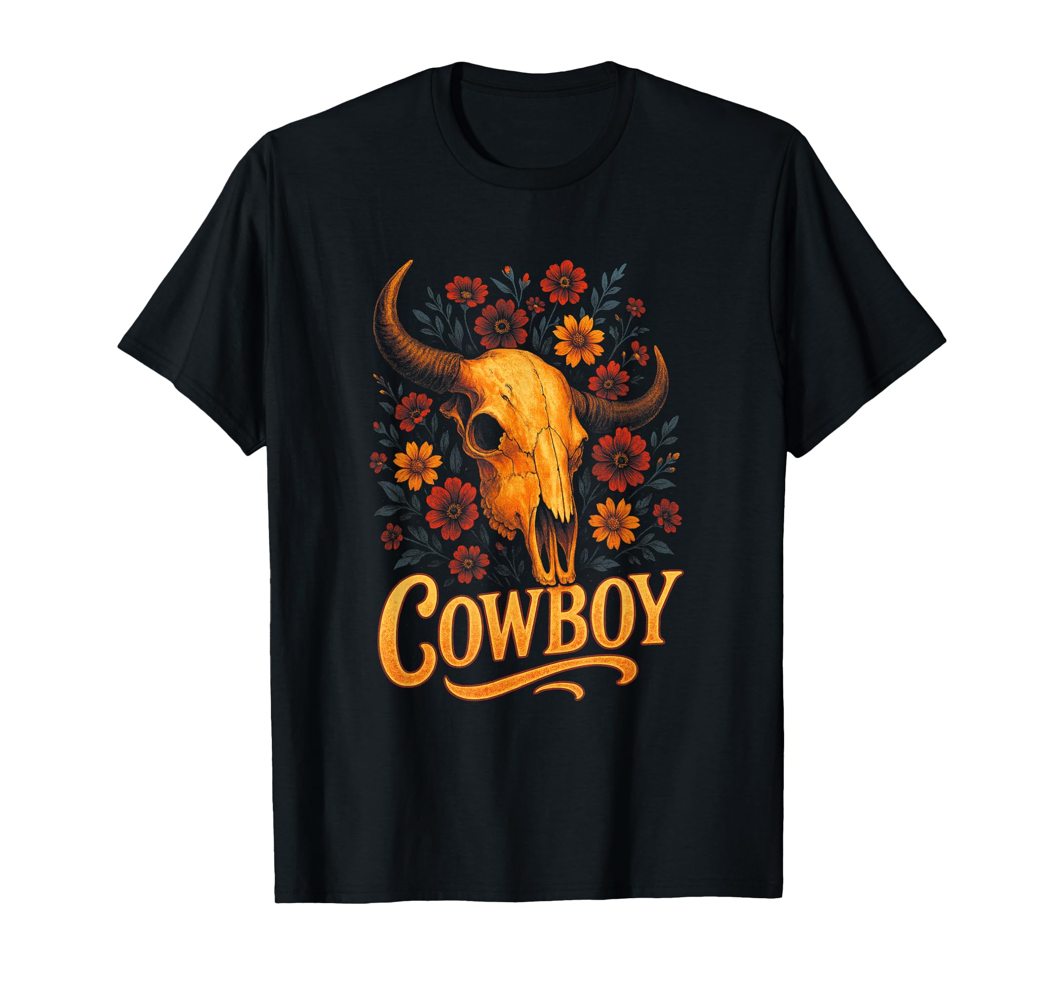 Cowboy Skull Western Flowers T-Shirt - Unique Graphic for Adults - T-Shirt, Sweatshirt, Hoodie