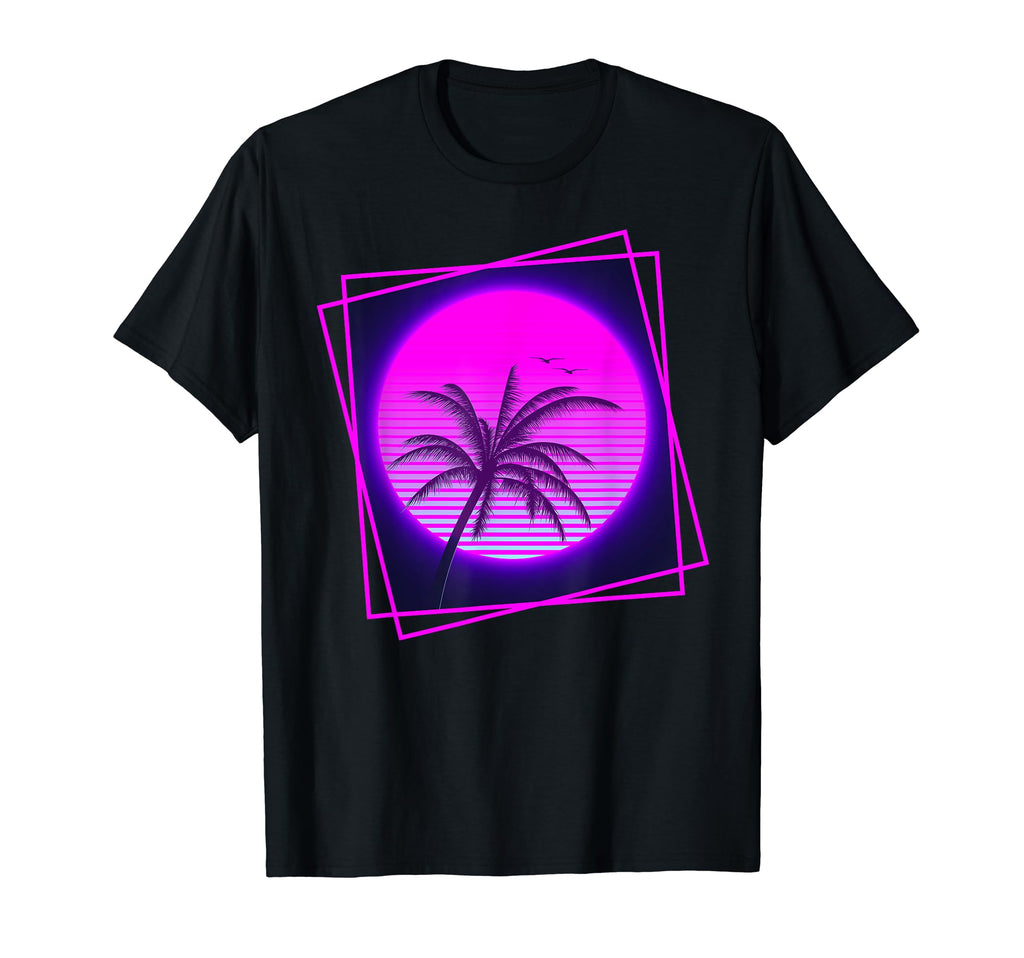 Palm Tree Frame Synthwave Vaporwave T-Shirt - Casual Everyday Wear Unisex - T-Shirt, Sweatshirt, Hoodie