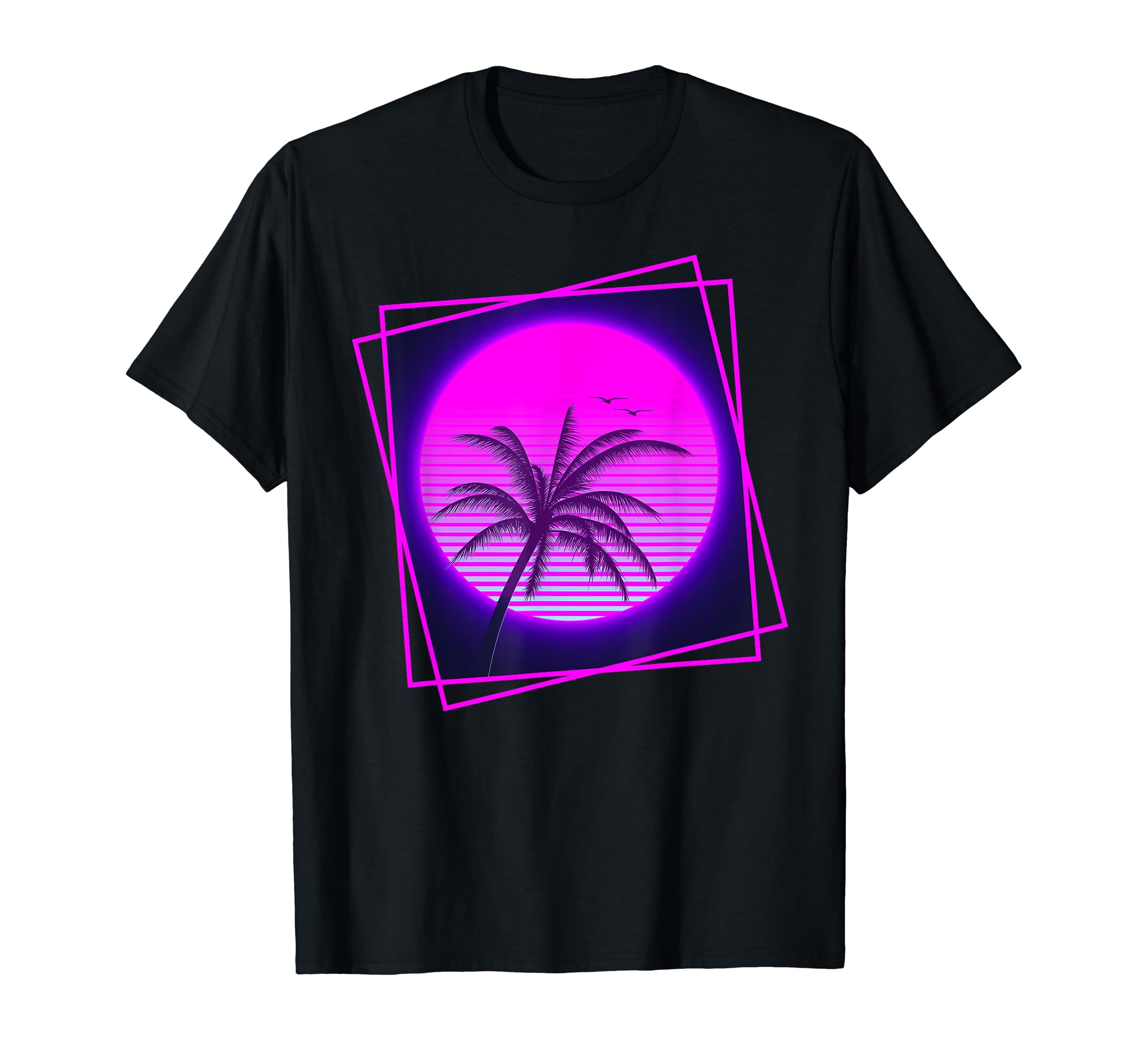 Palm Tree Frame Synthwave Vaporwave T-Shirt - Casual Everyday Wear Unisex - T-Shirt, Sweatshirt, Hoodie