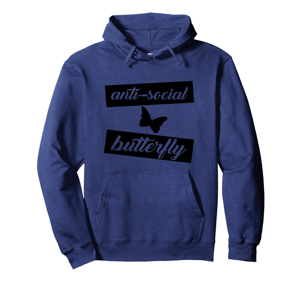 Anti Social Butterfly Funny Introvert Hoodie - Minimalist Print Men Women - T-Shirt, Sweatshirt, Hoodie
