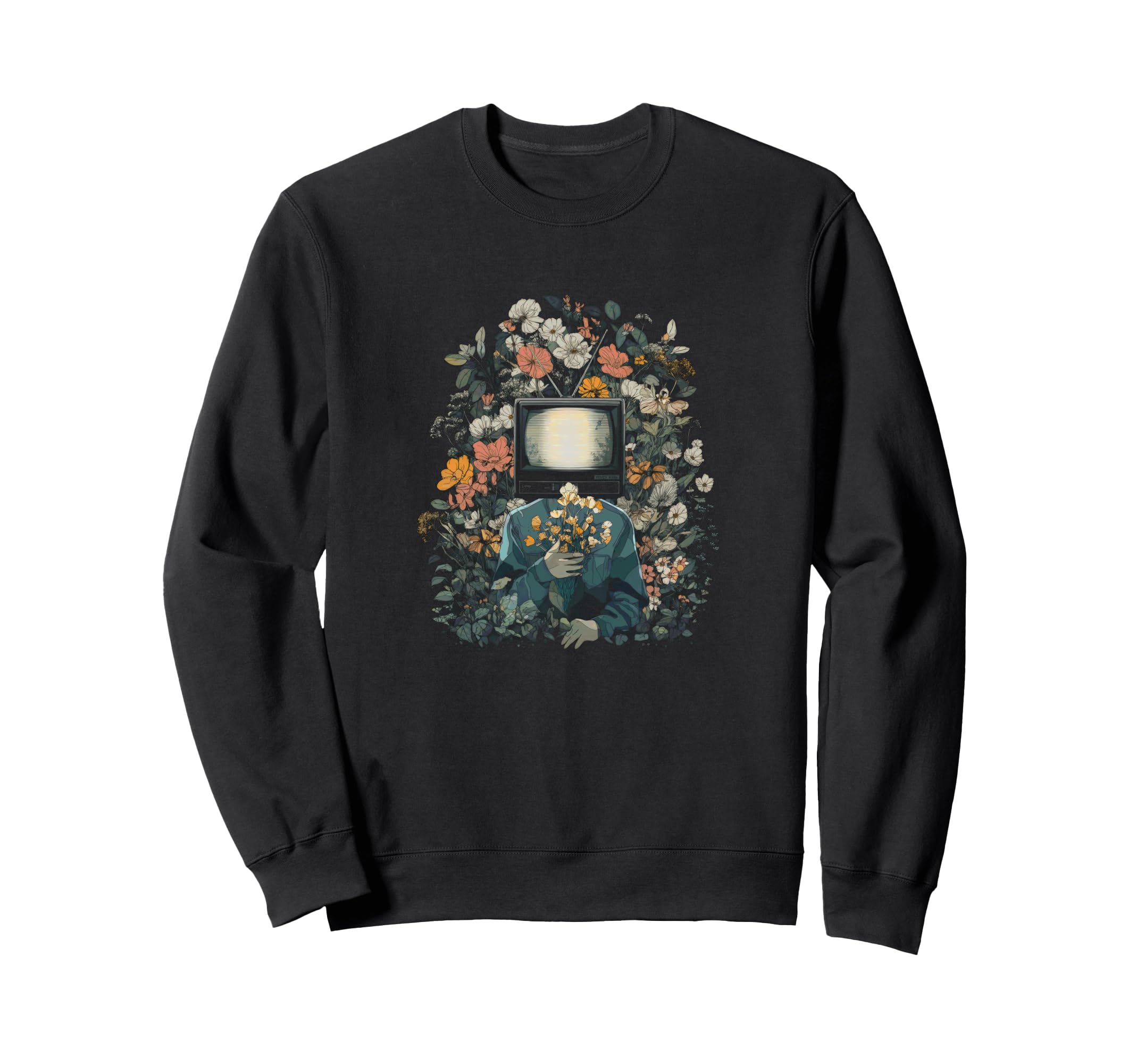 Tv Floral Surreal Nature Fusion Art Sweatshirt - Minimalist Print Unisex - T-Shirt, Sweatshirt, Hoodie