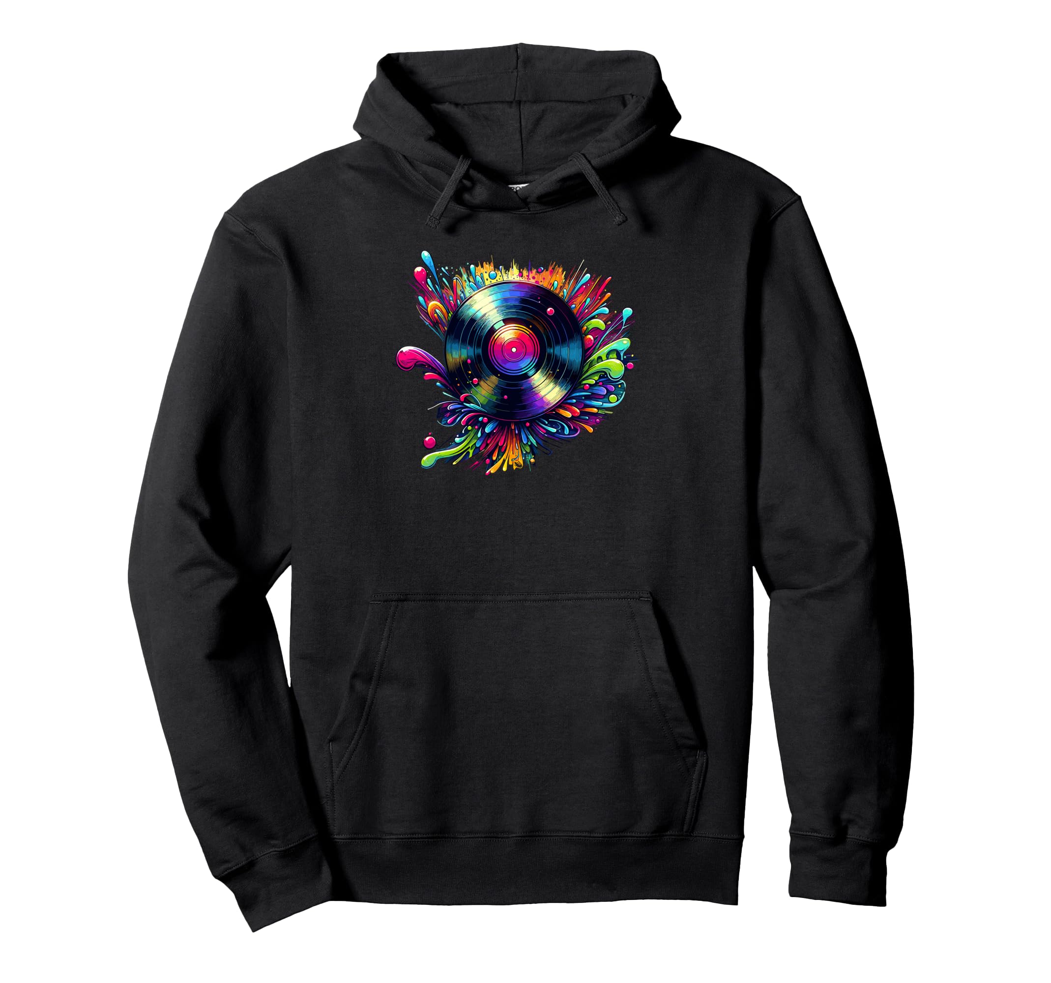 Splash Art Vinyl Disc Record Player Hoodie - Fun Novelty Design Men Women - T-Shirt, Sweatshirt, Hoodie