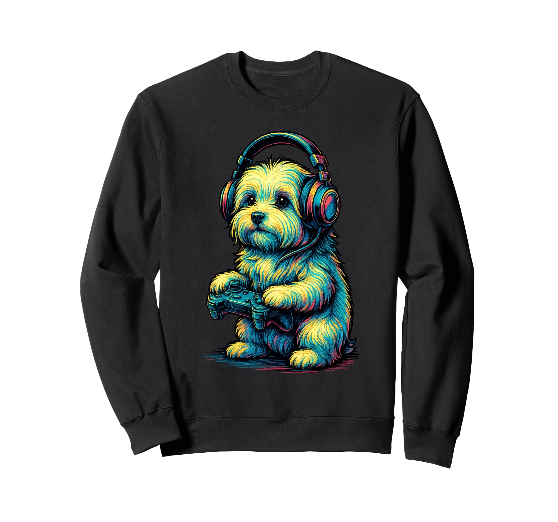 Maltese Dog Gamer Gaming Dog Lover Sweatshirt - Minimalist Print Men Women - T-Shirt, Sweatshirt, Hoodie