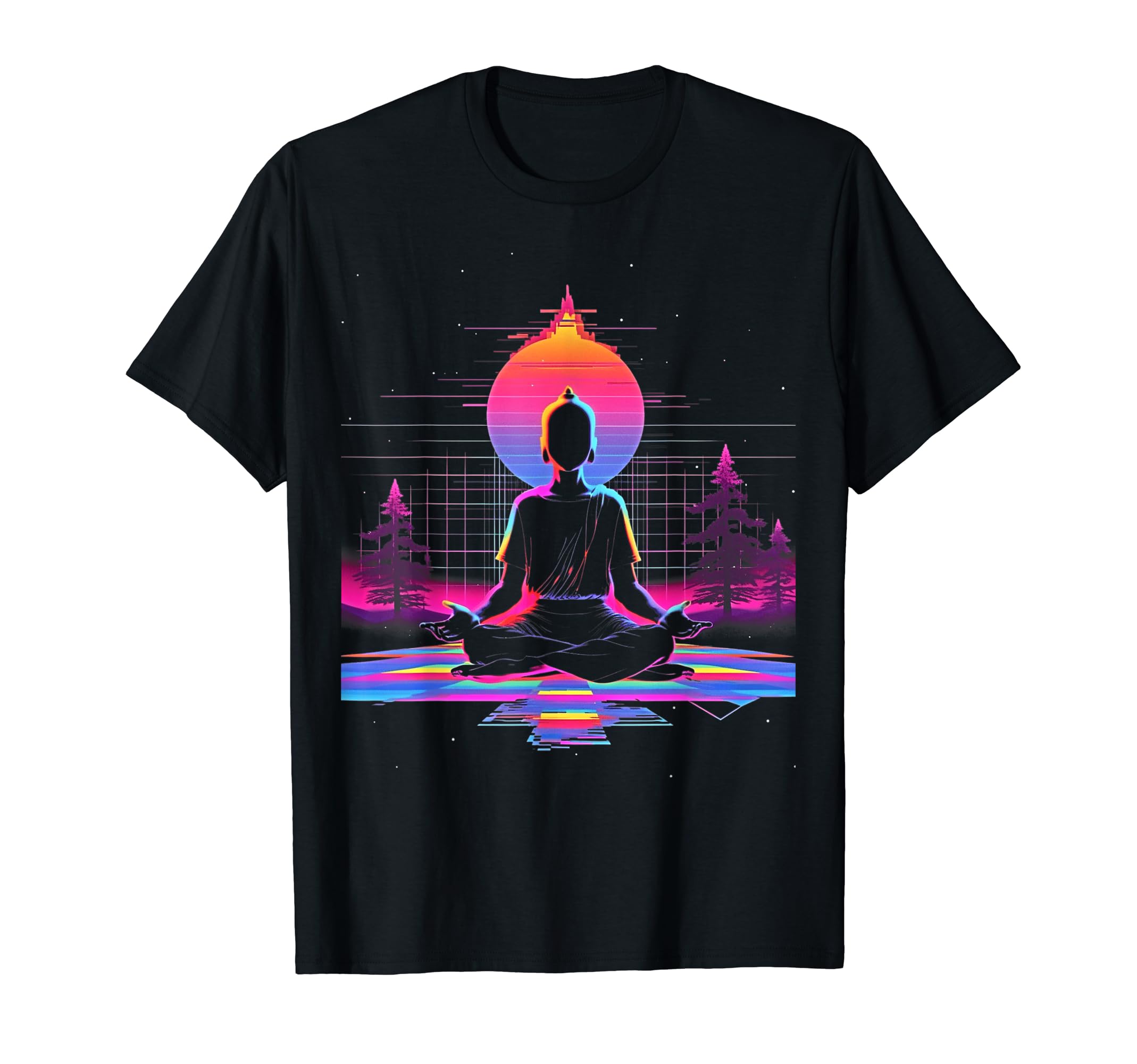 Synthwave Alien Buddha Cyberpunk 80S T-Shirt - Minimalist Print for Adults - T-Shirt, Sweatshirt, Hoodie