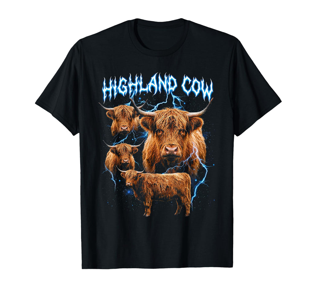 Highland Cow 90S Heavy Metal Highland Cow T-Shirt - Graphic Print Unisex - T-Shirt, Sweatshirt, Hoodie