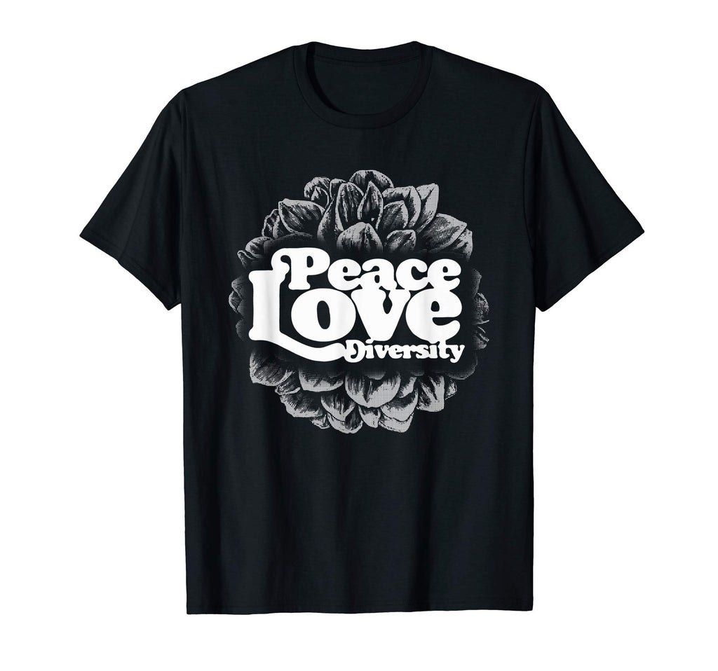 Peace Love Diversity Typography Flower T-Shirt - Graphic Print for Adults - T-Shirt, Sweatshirt, Hoodie