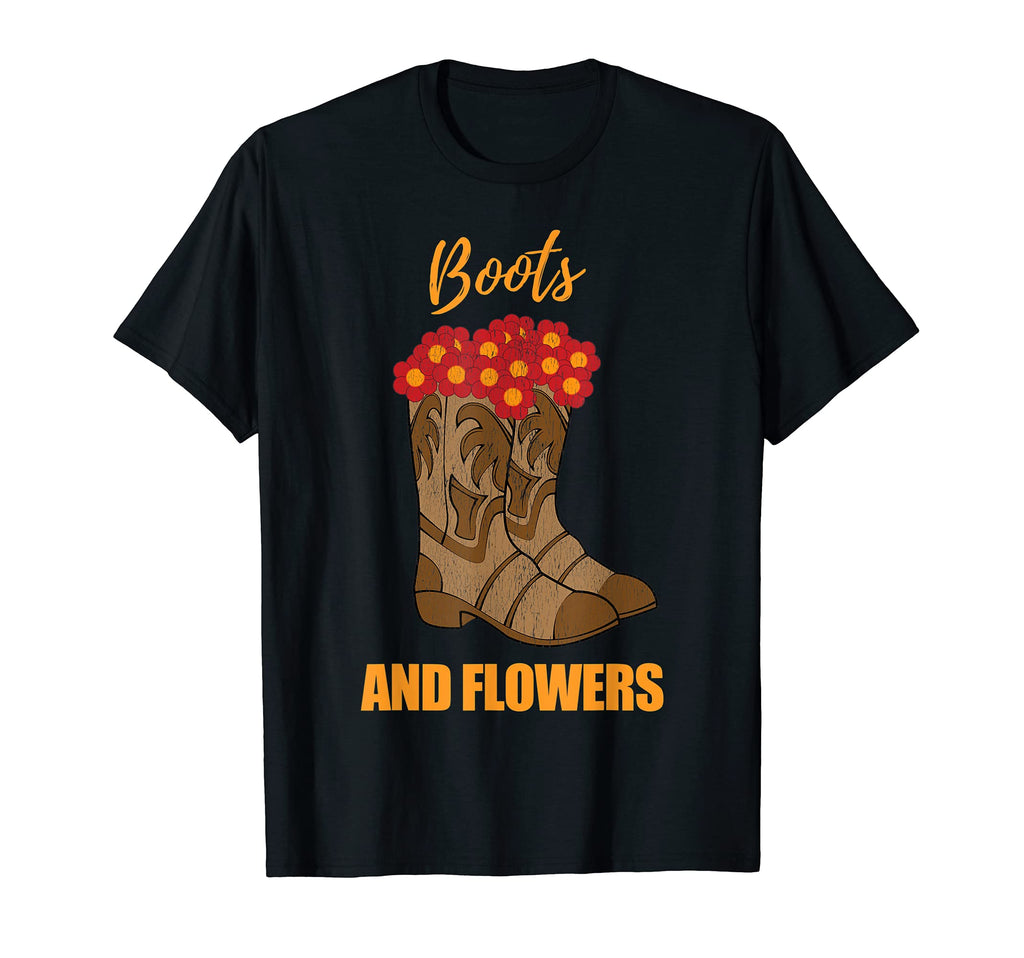 Western Cowboy Boots And Flowers T-Shirt - Trendy Graphic Men Women - T-Shirt, Sweatshirt, Hoodie