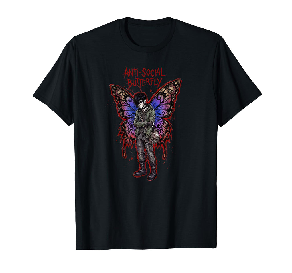 Anti Social Butterfly Emo Goth Male T-Shirt - Streetwear Style for Adults - T-Shirt, Sweatshirt, Hoodie