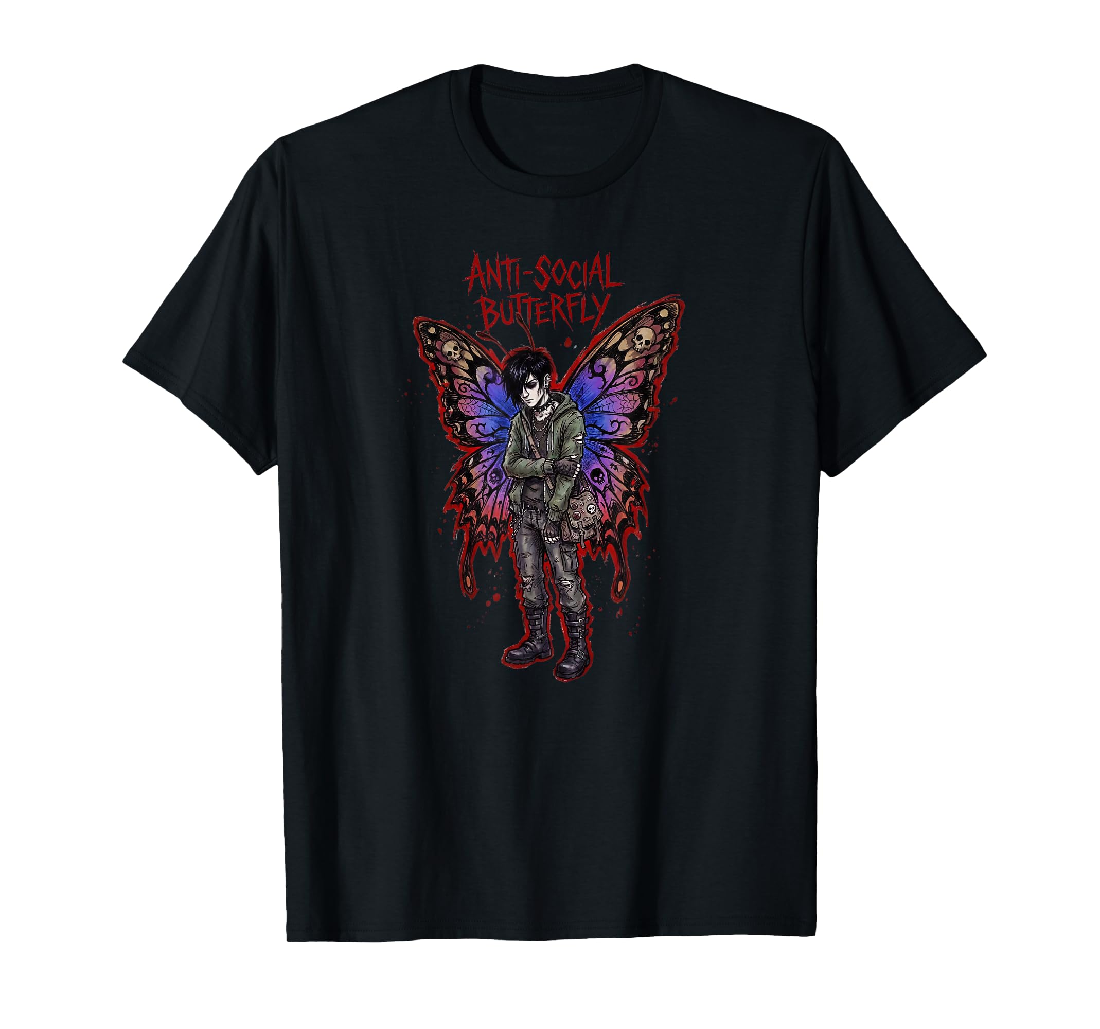 Anti Social Butterfly Emo Goth Male T-Shirt - Streetwear Style for Adults - T-Shirt, Sweatshirt, Hoodie