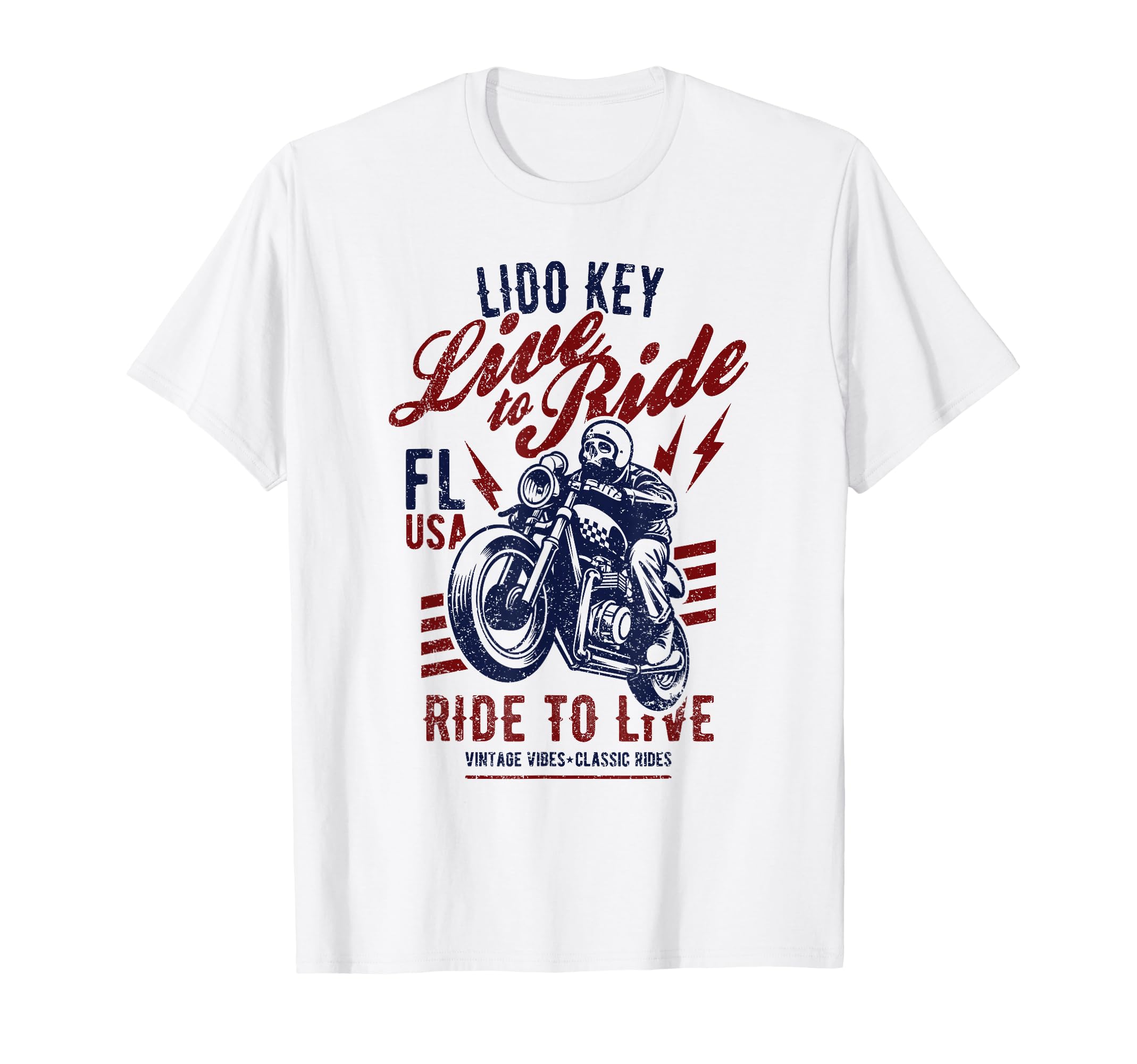 Lido Key Florida Usa Motorcycle Skull T-Shirt - Streetwear Style Unisex - T-Shirt, Sweatshirt, Hoodie