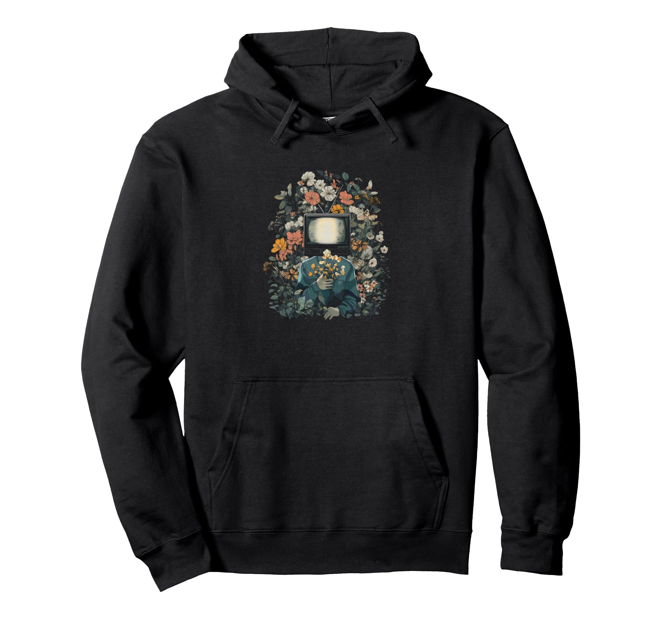 Tv Floral Surreal Nature Fusion Art Hoodie - Fun Novelty Design for Adults - T-Shirt, Sweatshirt, Hoodie