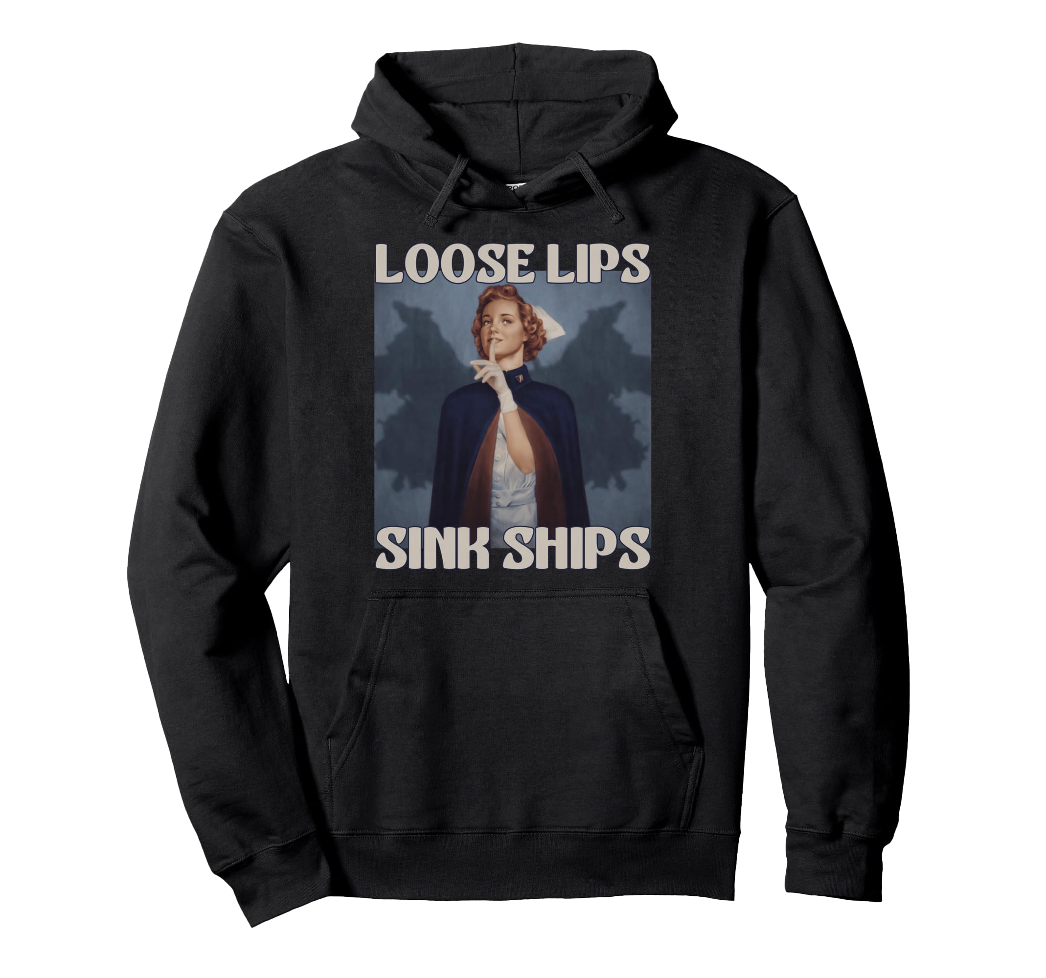 Funny Loose Lips Sink Ships 50S Hoodie - Minimalist Print for Adults - T-Shirt, Sweatshirt, Hoodie