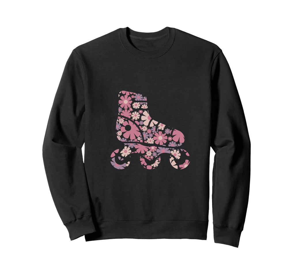Floral Flower Silhouette Roller Skate Sweatshirt - Unique Graphic Unisex - T-Shirt, Sweatshirt, Hoodie