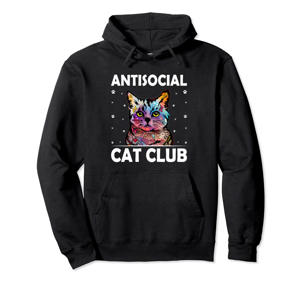 Antisocial Cat Club Introvert Cat Lover Hoodie - Trendy Graphic Men Women - T-Shirt, Sweatshirt, Hoodie