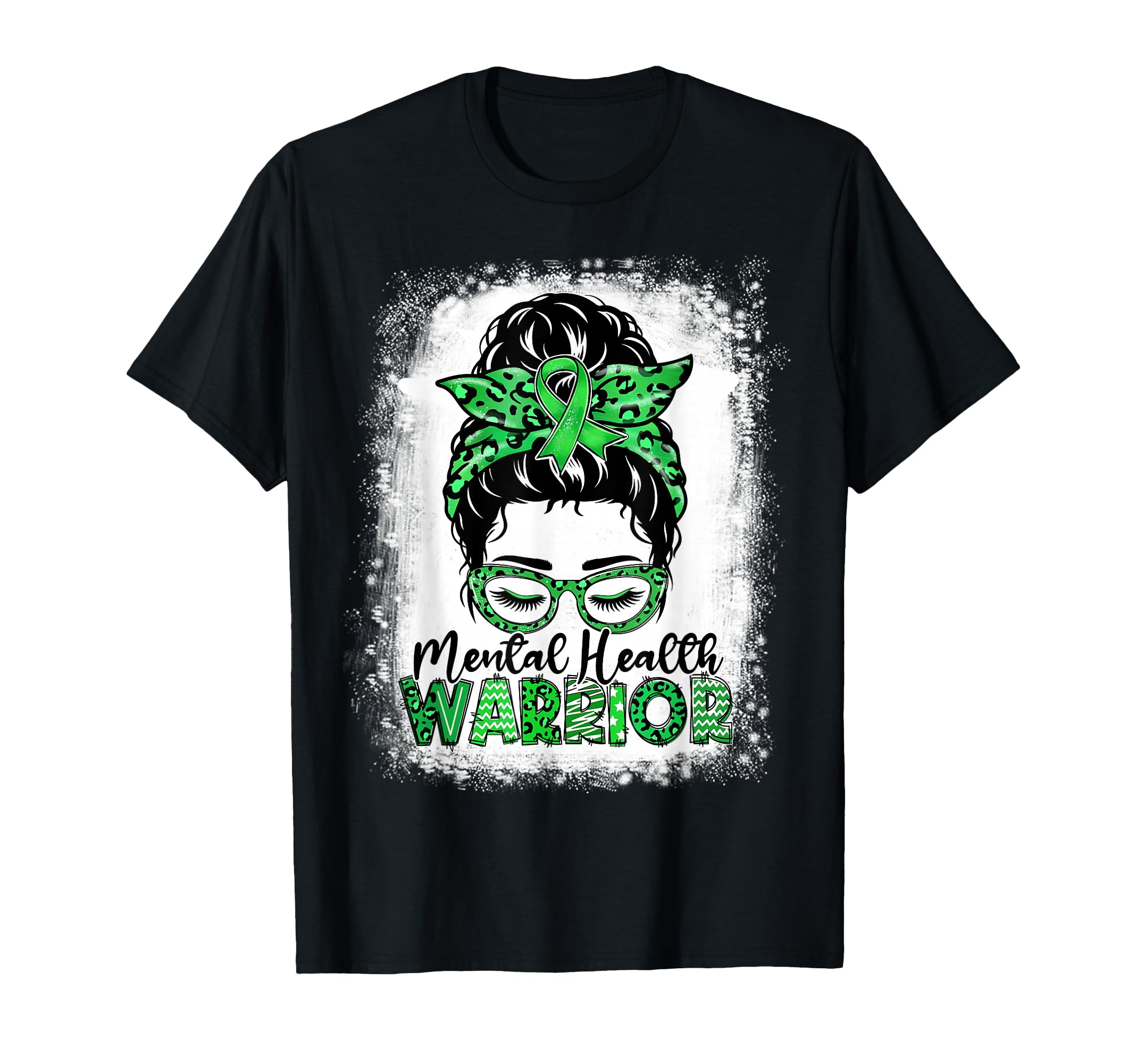 Womens Mental Health Warrior Messy Bun T-Shirt - Trendy Graphic for Adults - T-Shirt, Sweatshirt, Hoodie