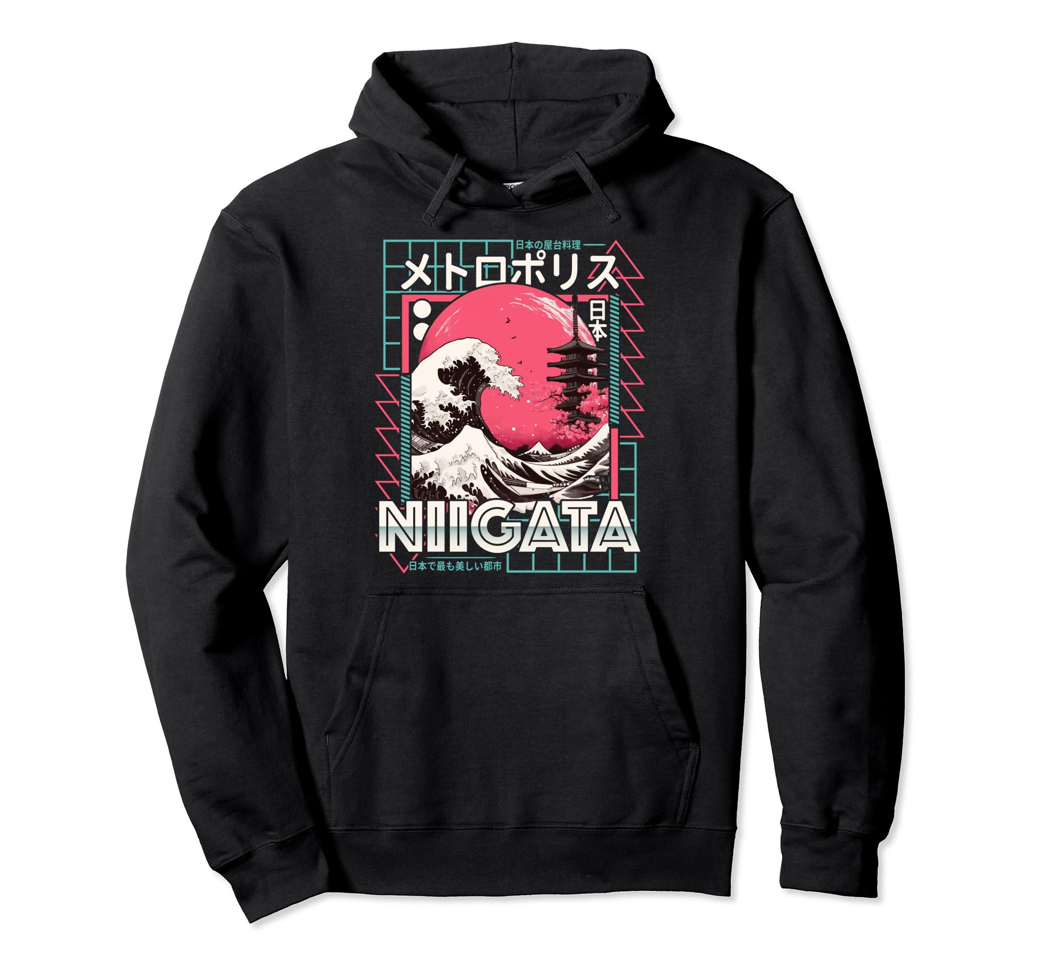 Niigata City 80S Synthwave Kanagawa Hoodie - Unique Graphic for Adults - T-Shirt, Sweatshirt, Hoodie