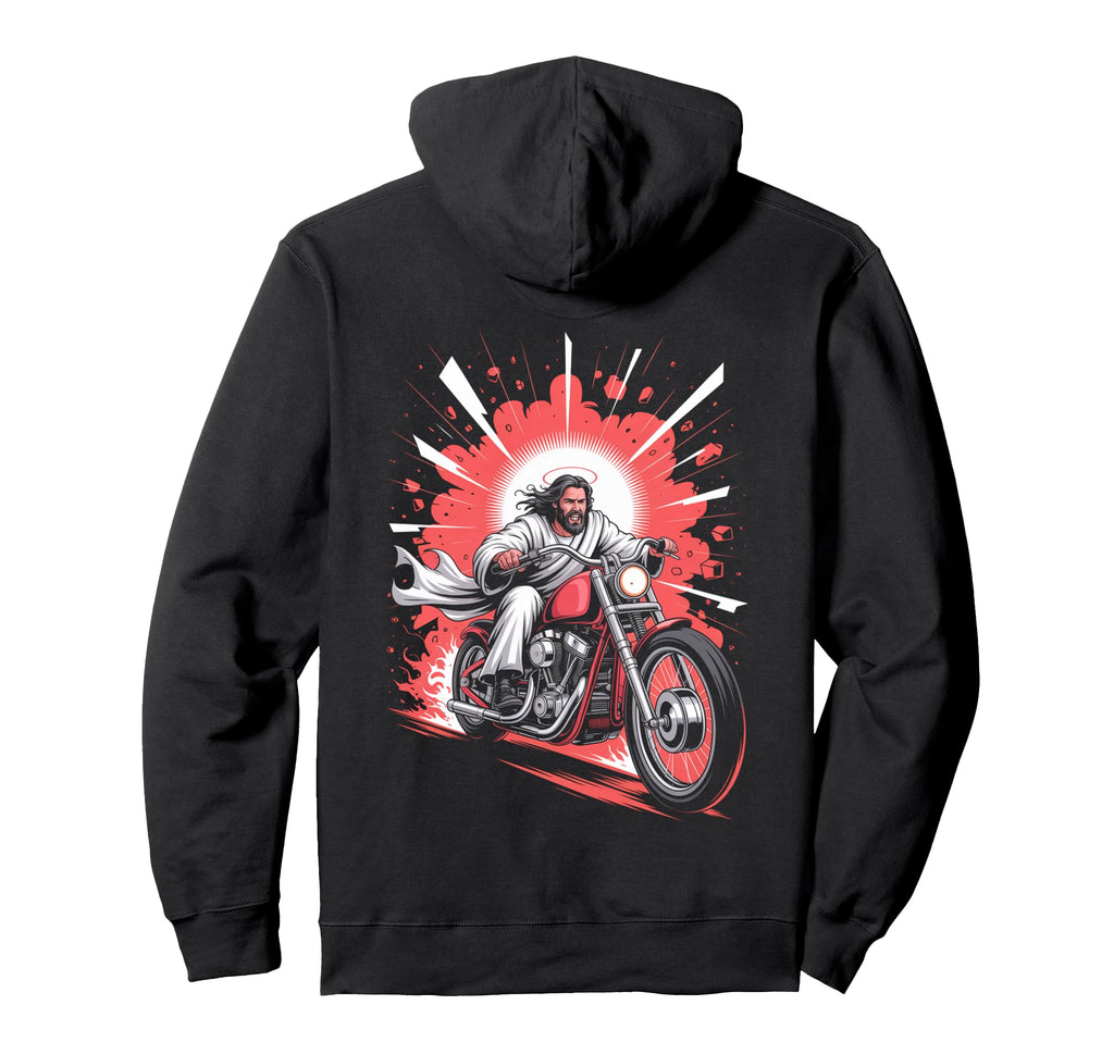 Jesus Biker Riding Motorcycle Outfit Hoodie - Fun Novelty Design Unisex - T-Shirt, Sweatshirt, Hoodie