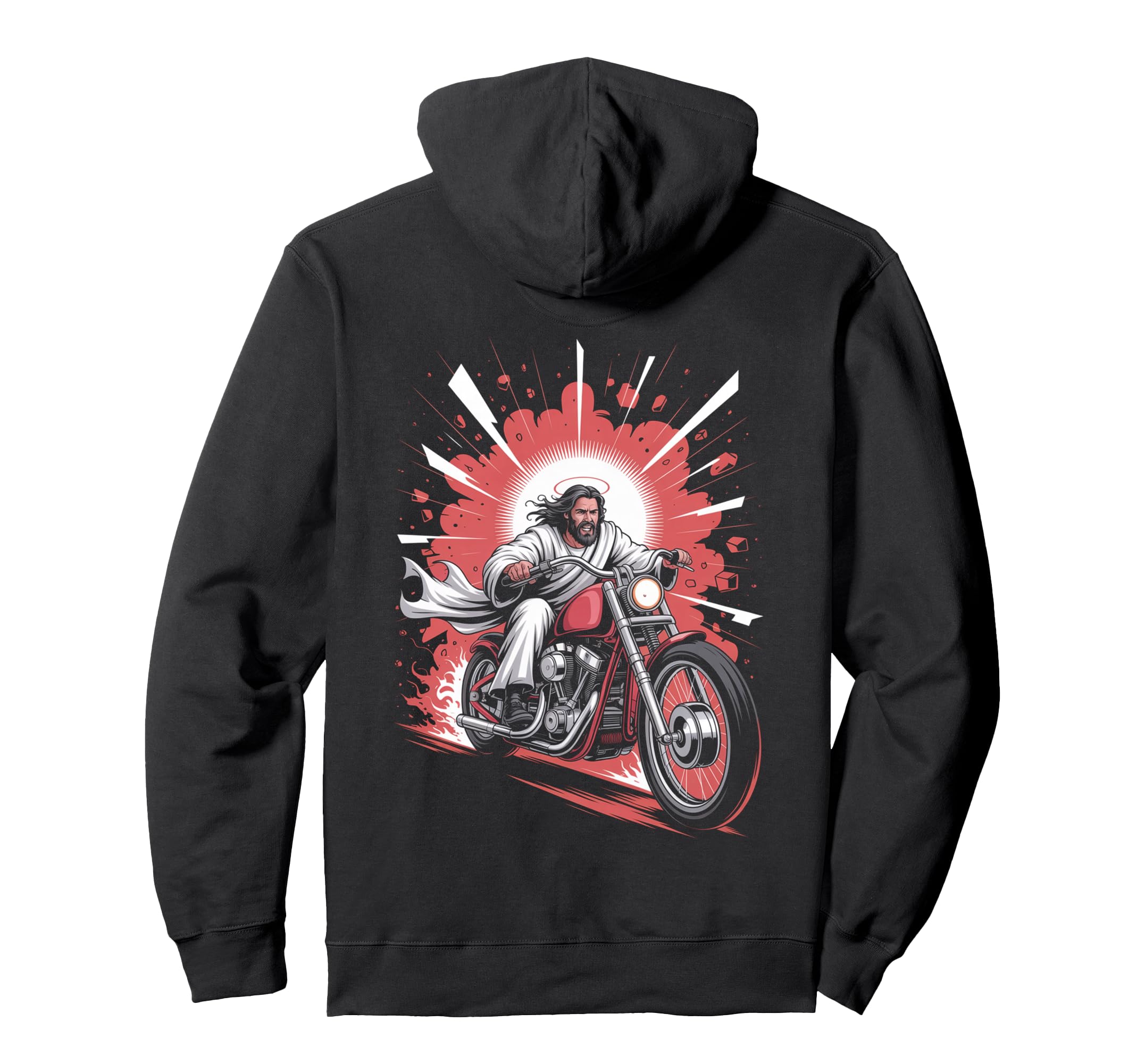 Jesus Biker Riding Motorcycle Outfit Hoodie - Fun Novelty Design Unisex - T-Shirt, Sweatshirt, Hoodie