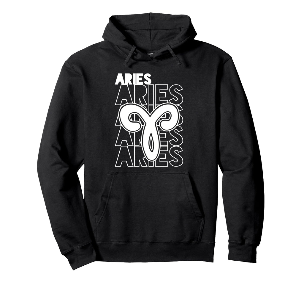 Aries Zodiac Typography Astrology Hoodie - Fun Novelty Design for Adults - T-Shirt, Sweatshirt, Hoodie