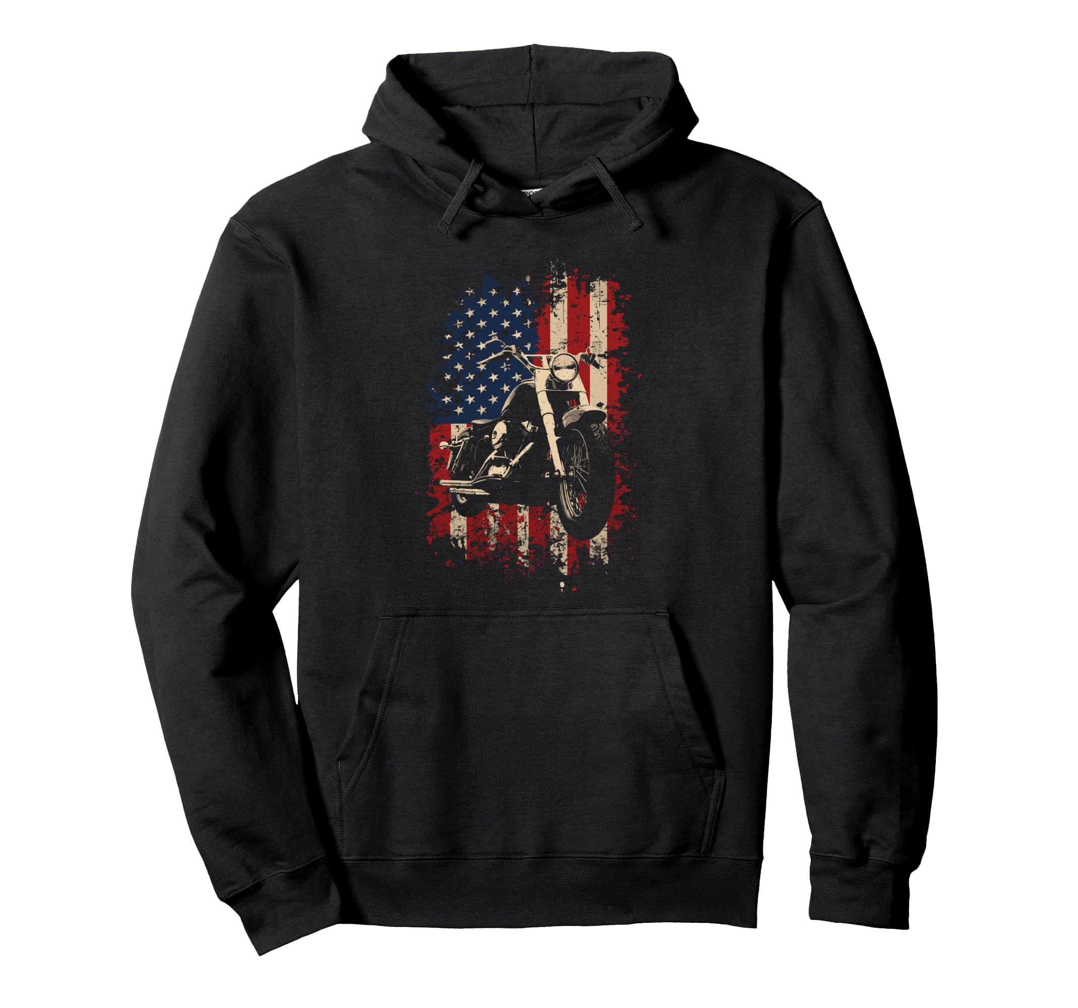 Motorcycle Patriotic Flag Lovers Biker Hoodie - Novelty Apparel for Adults - T-Shirt, Sweatshirt, Hoodie