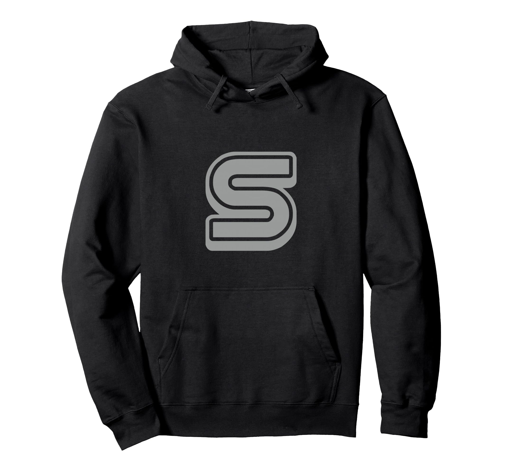Bold Letter Gray S Outline Alphabet Hoodie - Novelty Apparel Men Women - T-Shirt, Sweatshirt, Hoodie