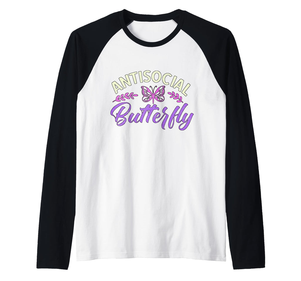 Antisocial Butterfly Pretty Raglan Hoodie - Aesthetic Graphic Men Women - T-Shirt, Sweatshirt, Hoodie