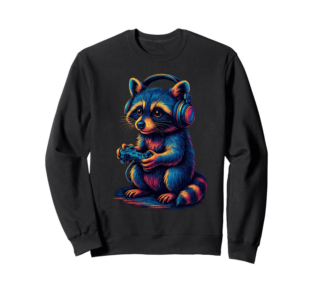 Raccoon Gamer Gaming Animal Lover Sweatshirt - Unique Graphic for Adults - T-Shirt, Sweatshirt, Hoodie